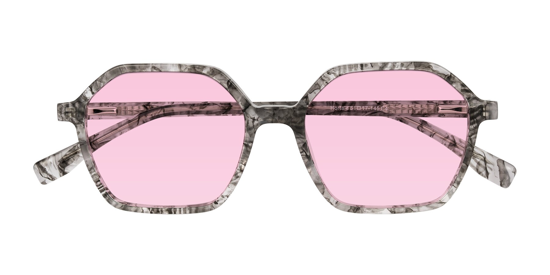 Folded Front of Hortale in Gray Tortoise with Light Pink Tinted Lenses