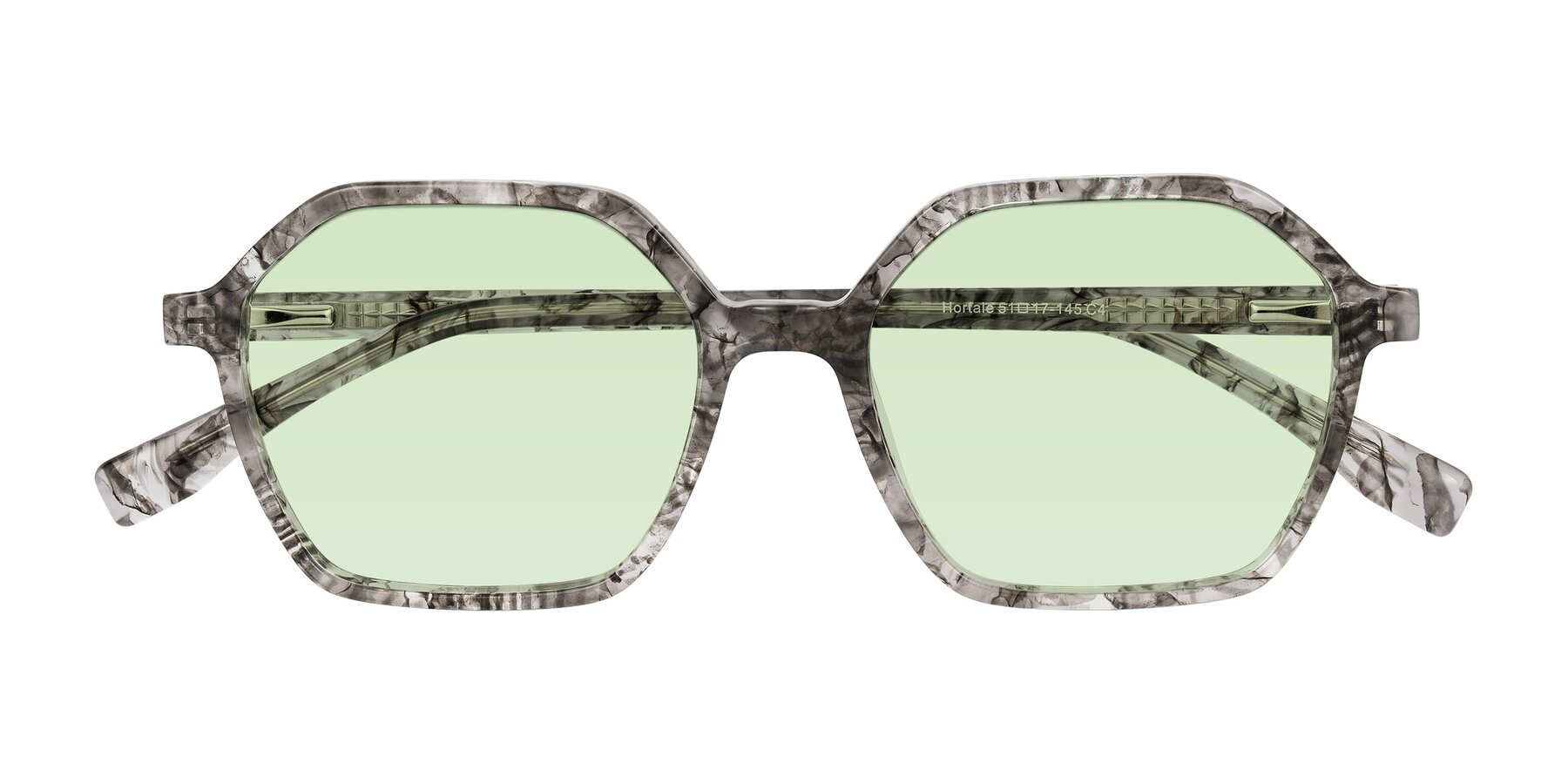 Folded Front of Hortale in Gray Tortoise with Light Green Tinted Lenses