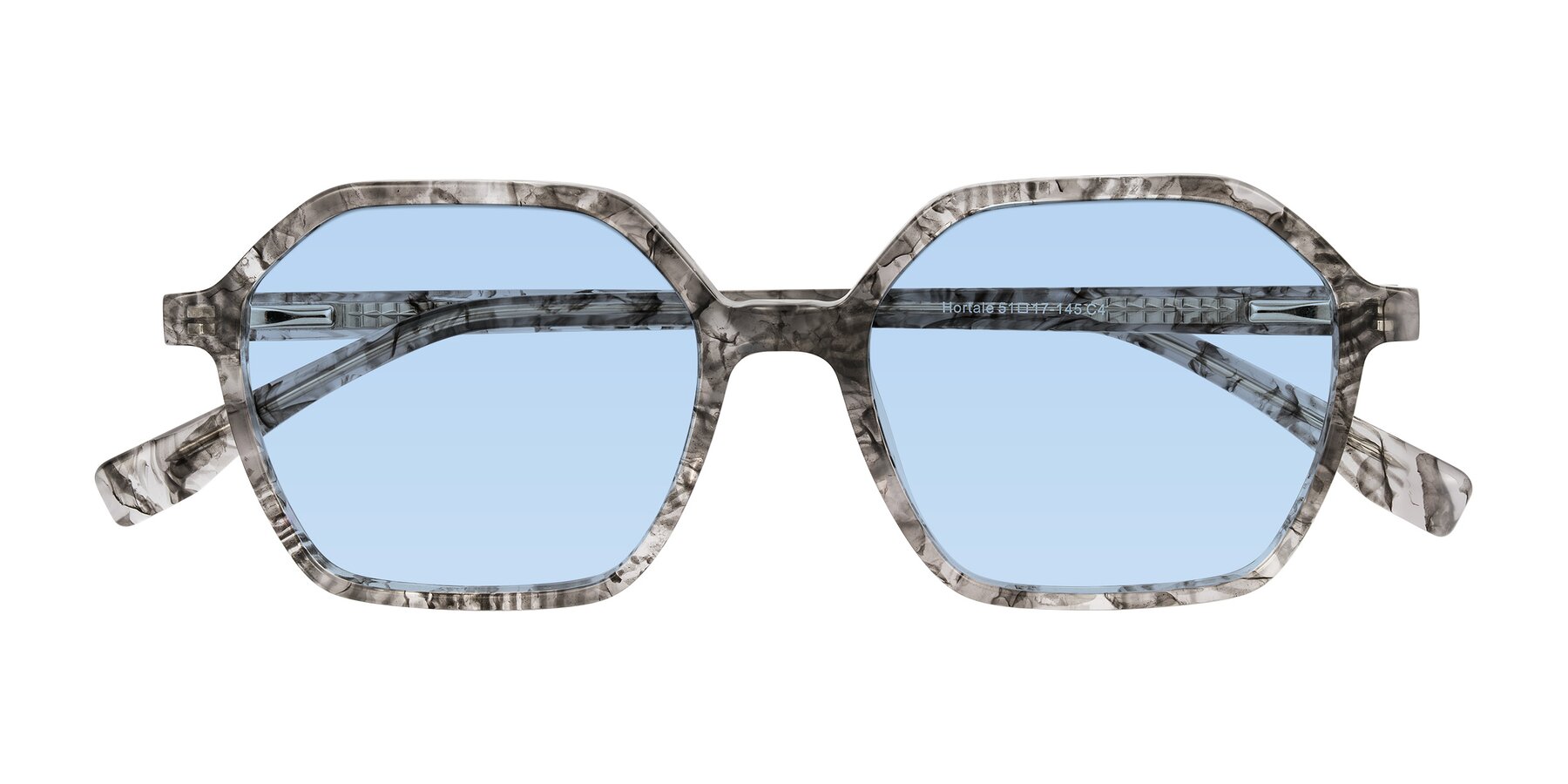 Folded Front of Hortale in Gray Tortoise with Light Blue Tinted Lenses