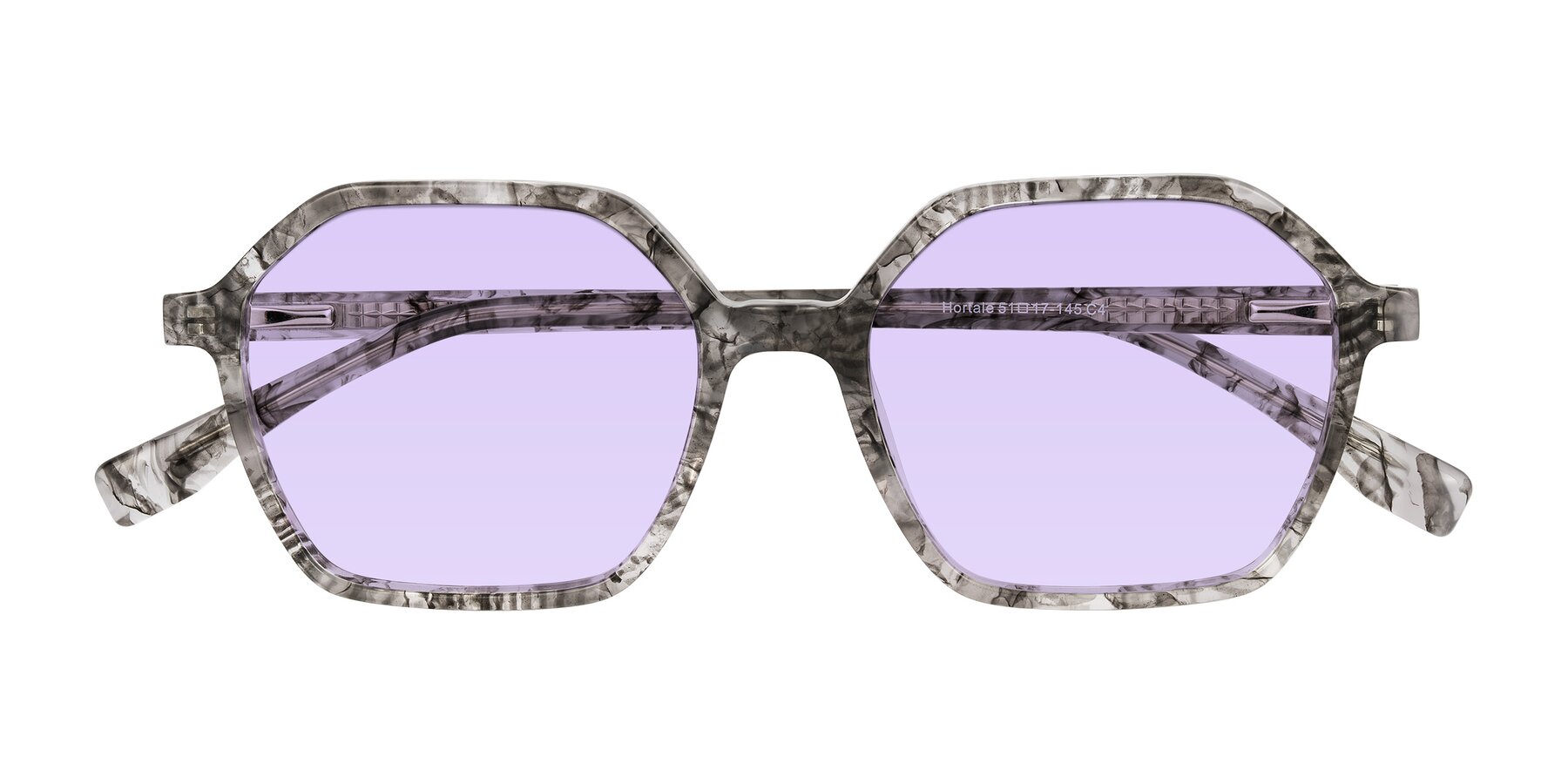 Folded Front of Hortale in Gray Tortoise with Light Purple Tinted Lenses