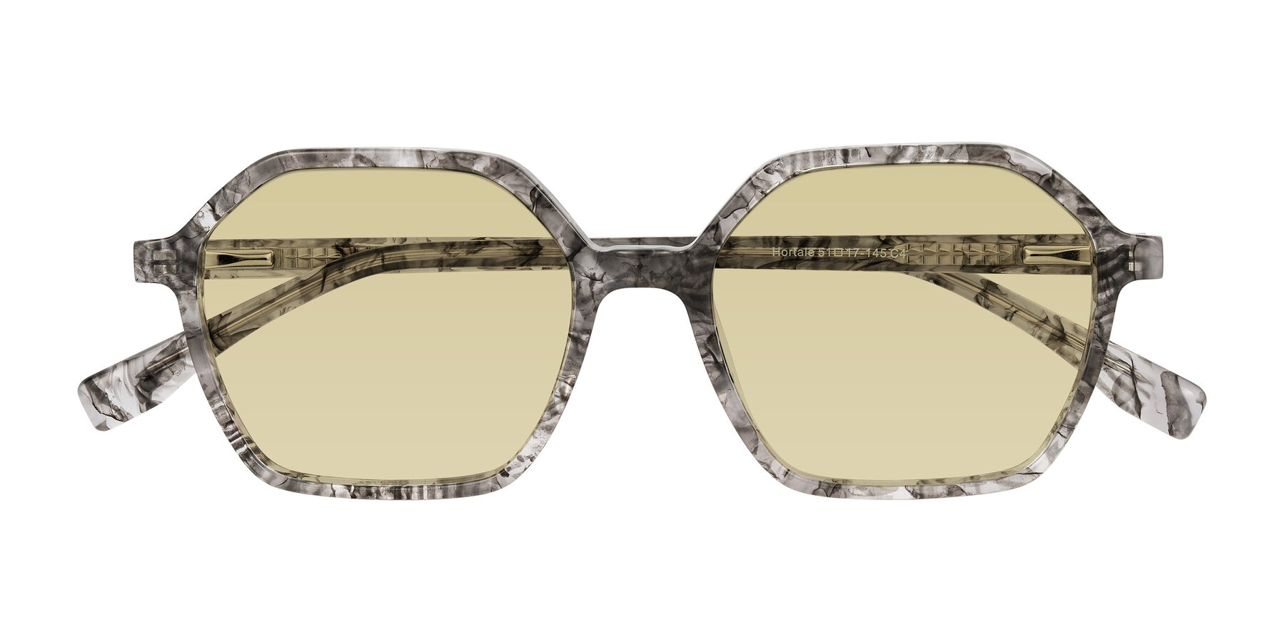 Folded Front of Hortale in Gray Tortoise with Light Champagne Tinted Lenses