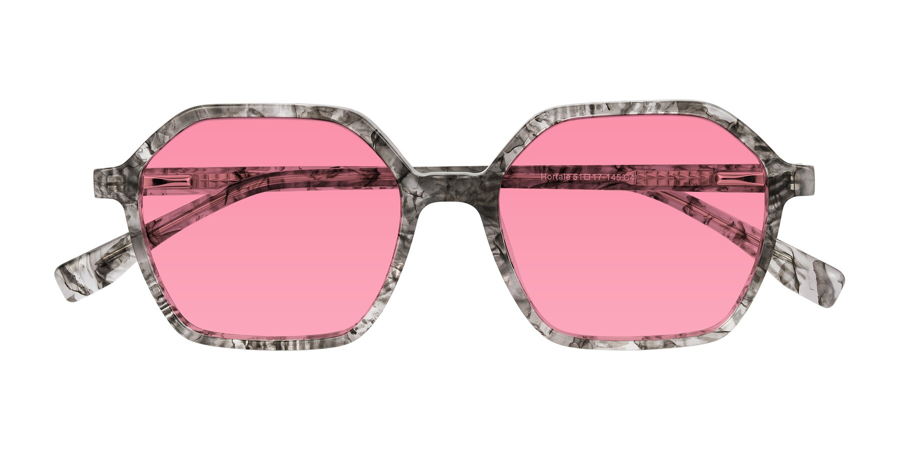 Folded Front of Hortale in Gray Tortoise with Pink Tinted Lenses