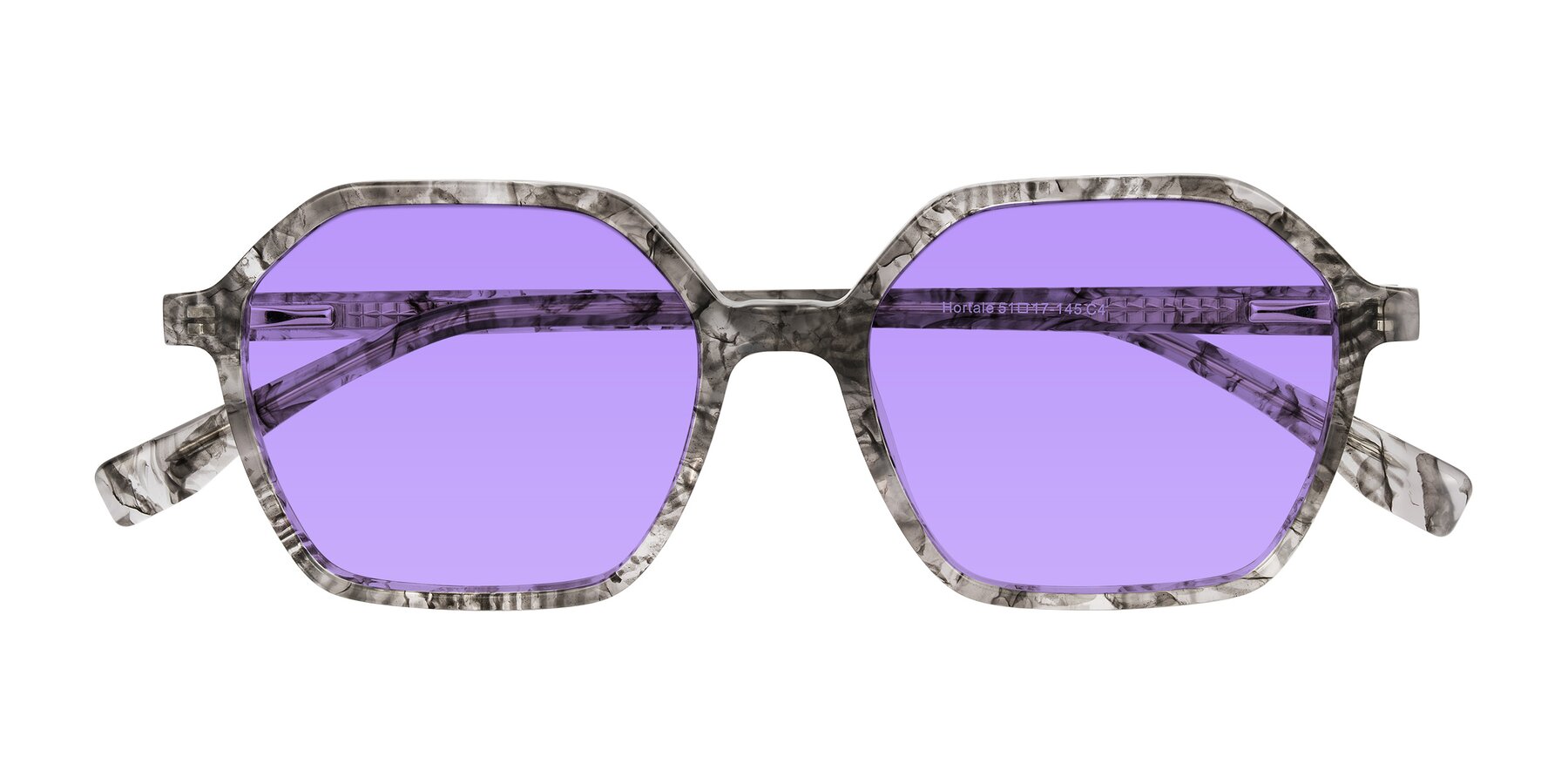 Folded Front of Hortale in Gray Tortoise with Medium Purple Tinted Lenses