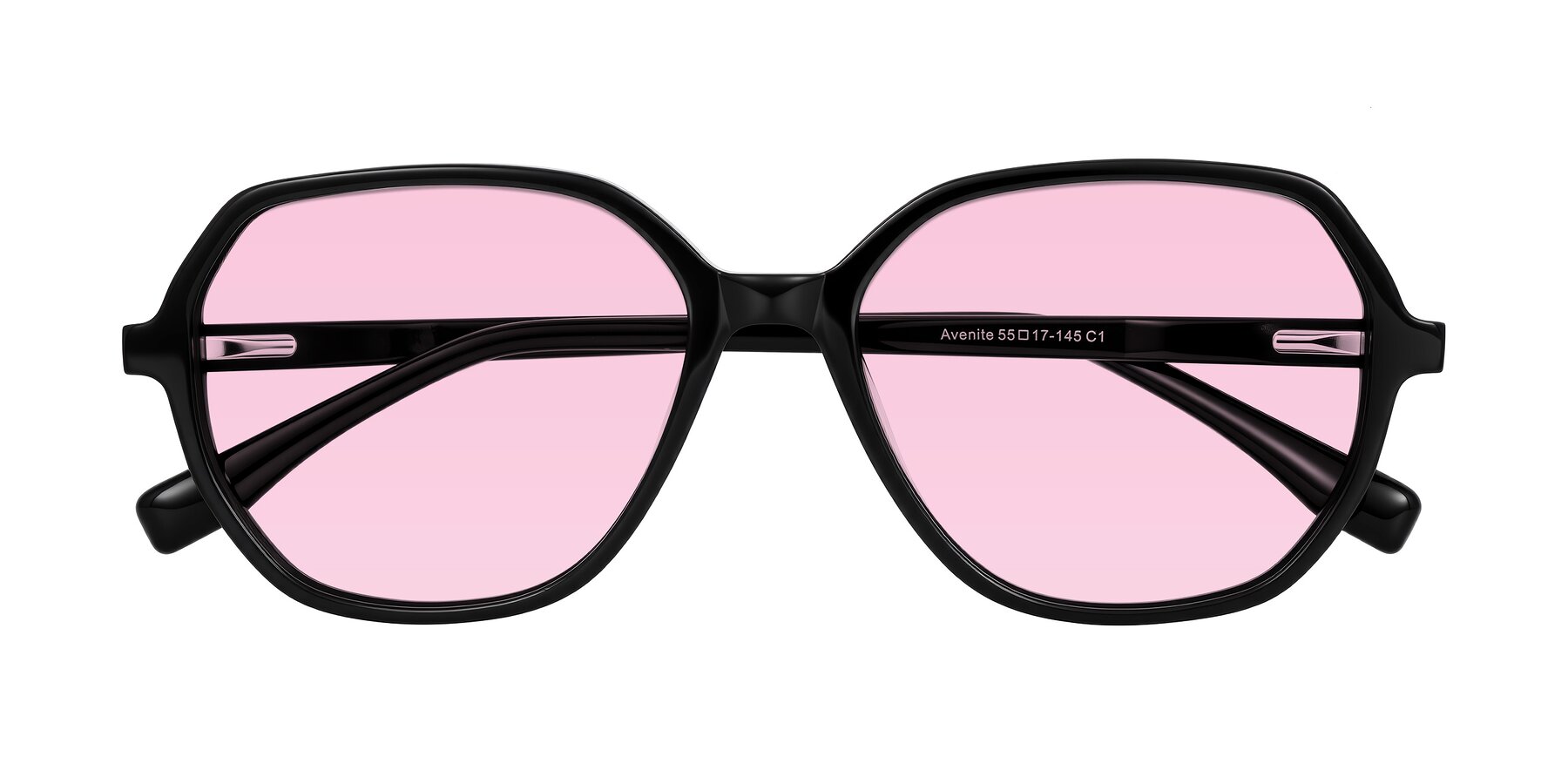 Folded Front of Avenite in Black with Light Pink Tinted Lenses