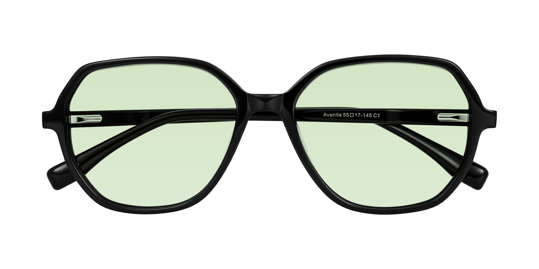 Folded Front of Avenite in Black with Light Green Tinted Lenses