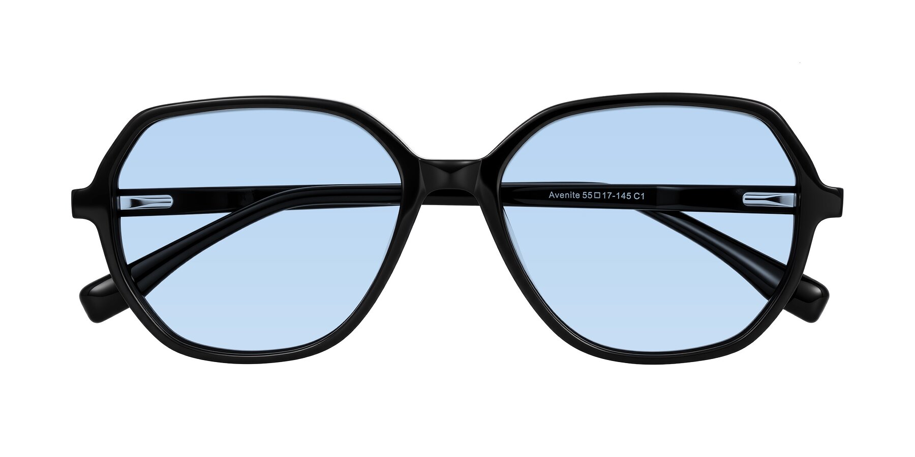 Folded Front of Avenite in Black with Light Blue Tinted Lenses