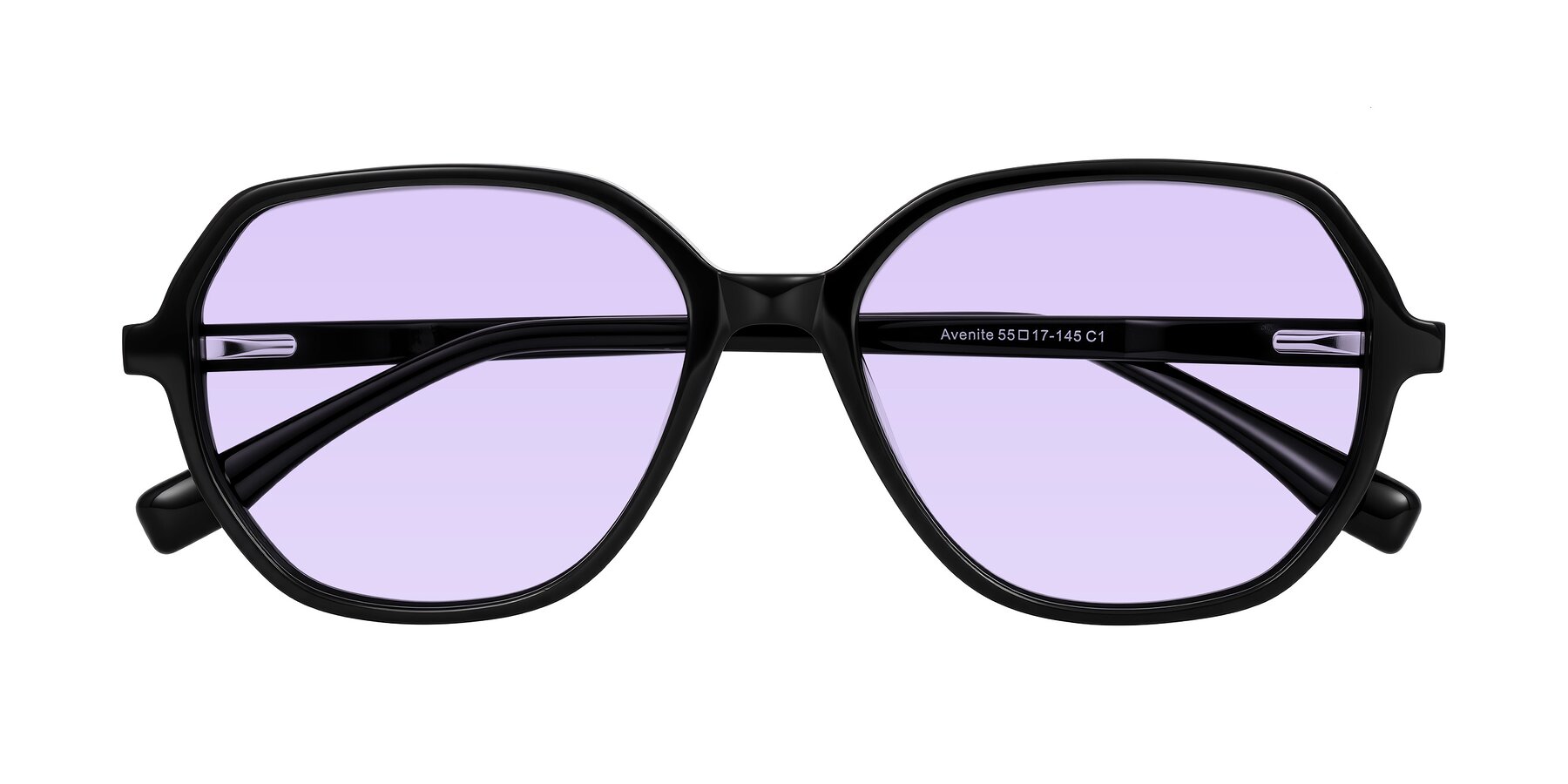 Folded Front of Avenite in Black with Light Purple Tinted Lenses