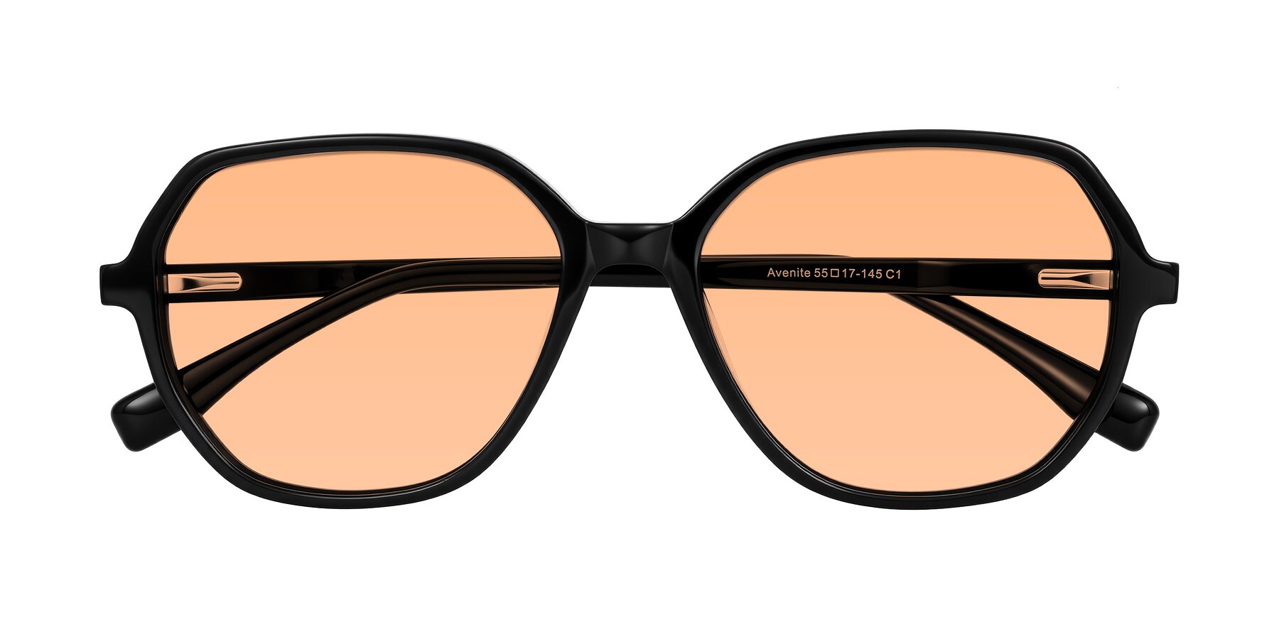Folded Front of Avenite in Black with Light Orange Tinted Lenses