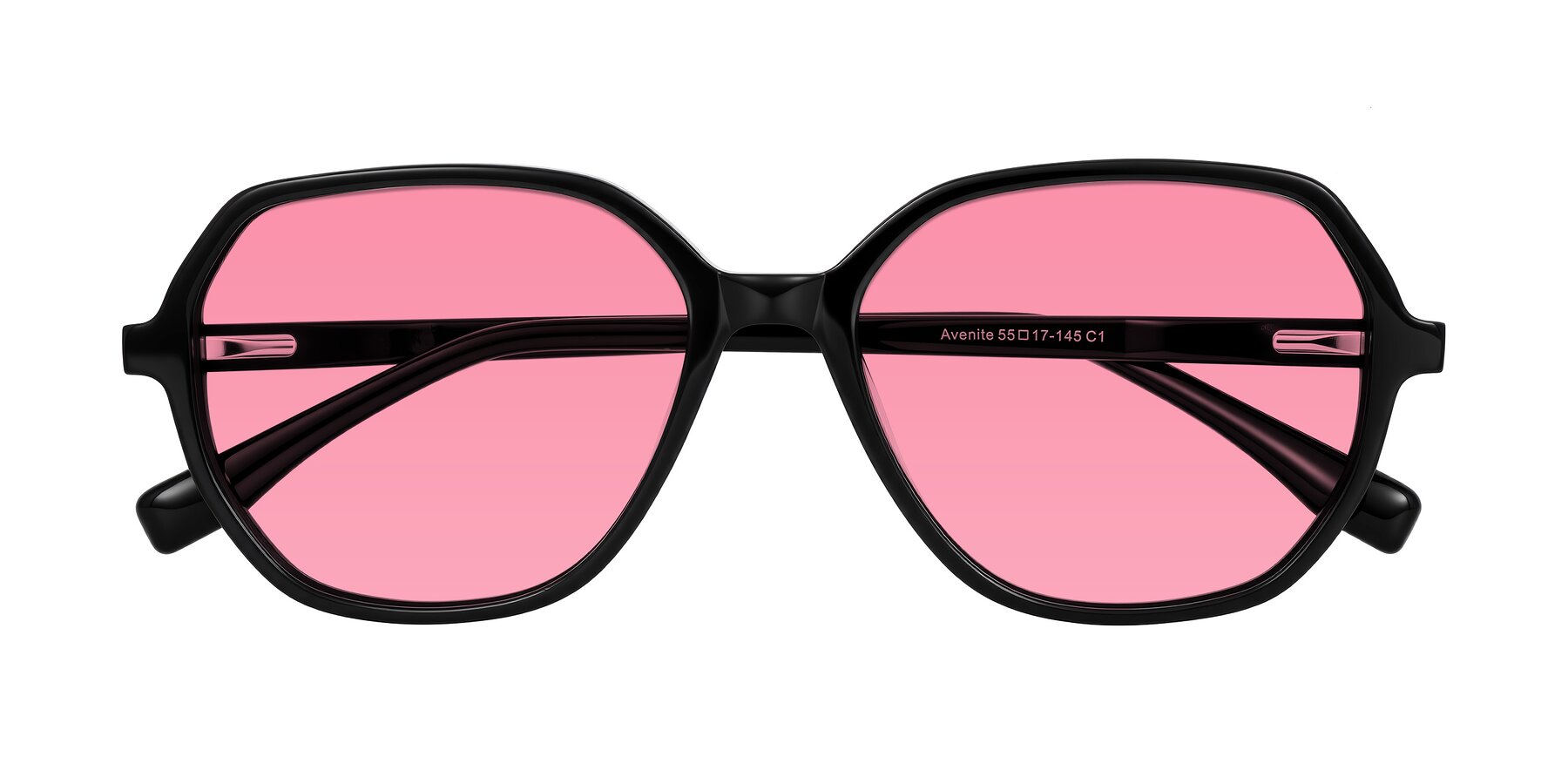 Folded Front of Avenite in Black with Pink Tinted Lenses