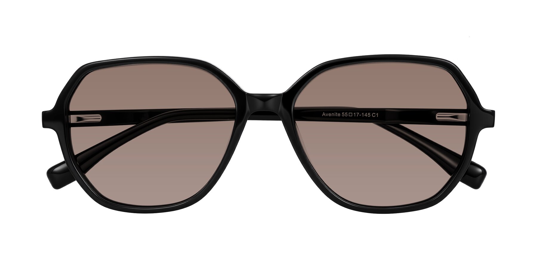 Folded Front of Avenite in Black with Medium Brown Tinted Lenses