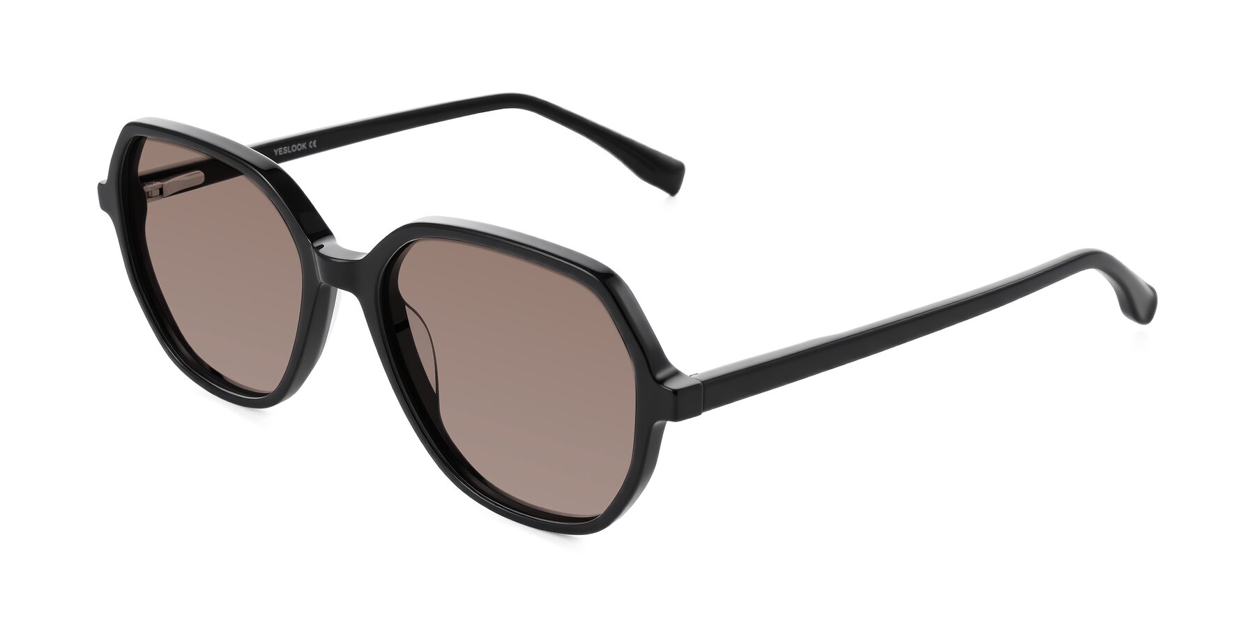 Angle of Avenite in Black with Medium Brown Tinted Lenses