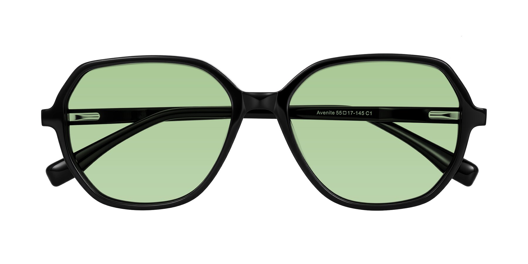 Folded Front of Avenite in Black with Medium Green Tinted Lenses