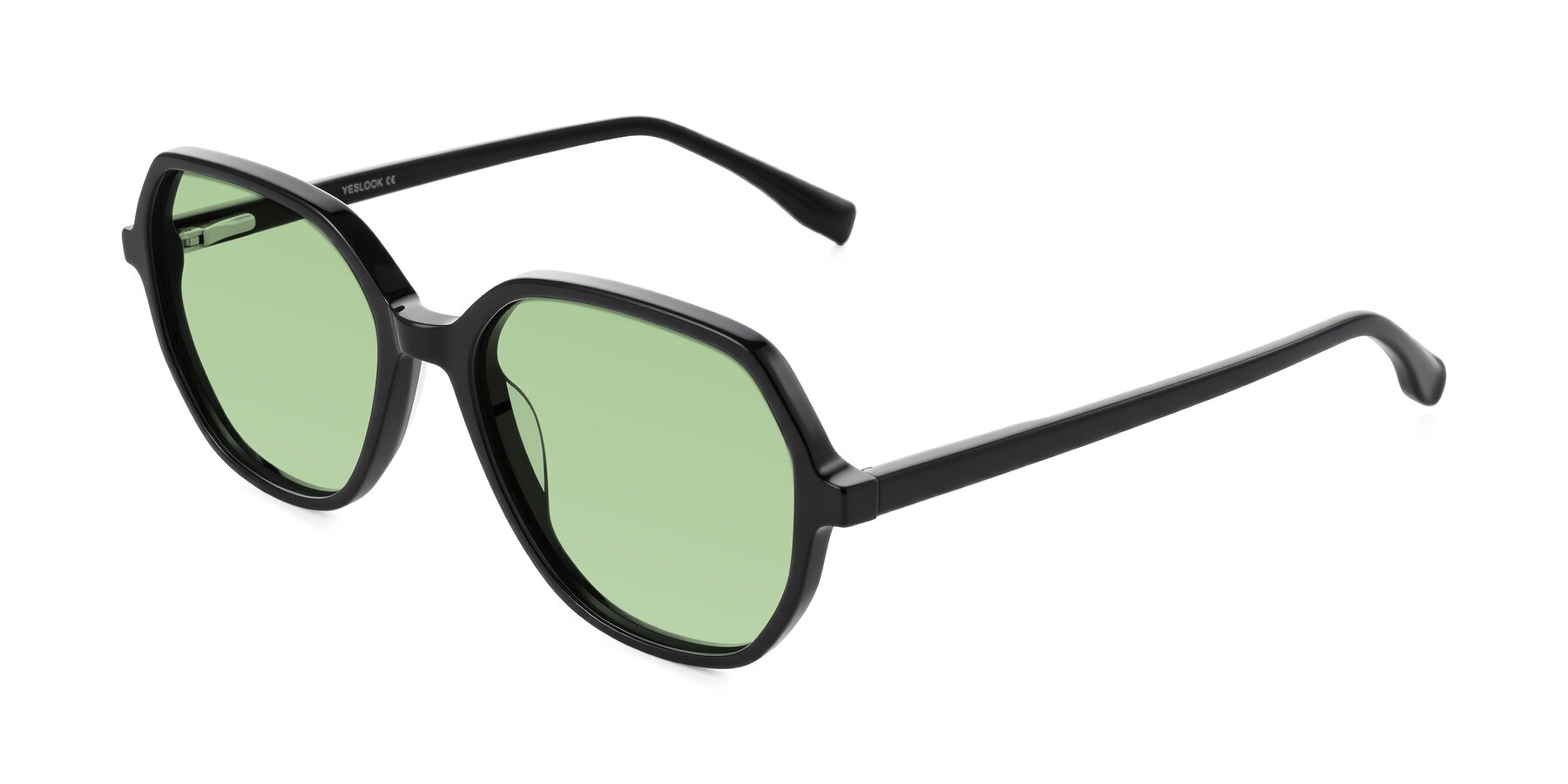 Angle of Avenite in Black with Medium Green Tinted Lenses
