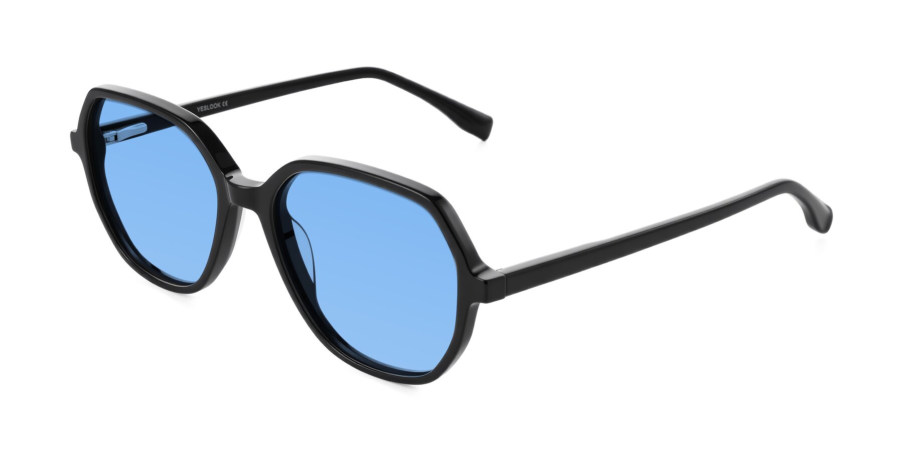 Angle of Avenite in Black with Medium Blue Tinted Lenses