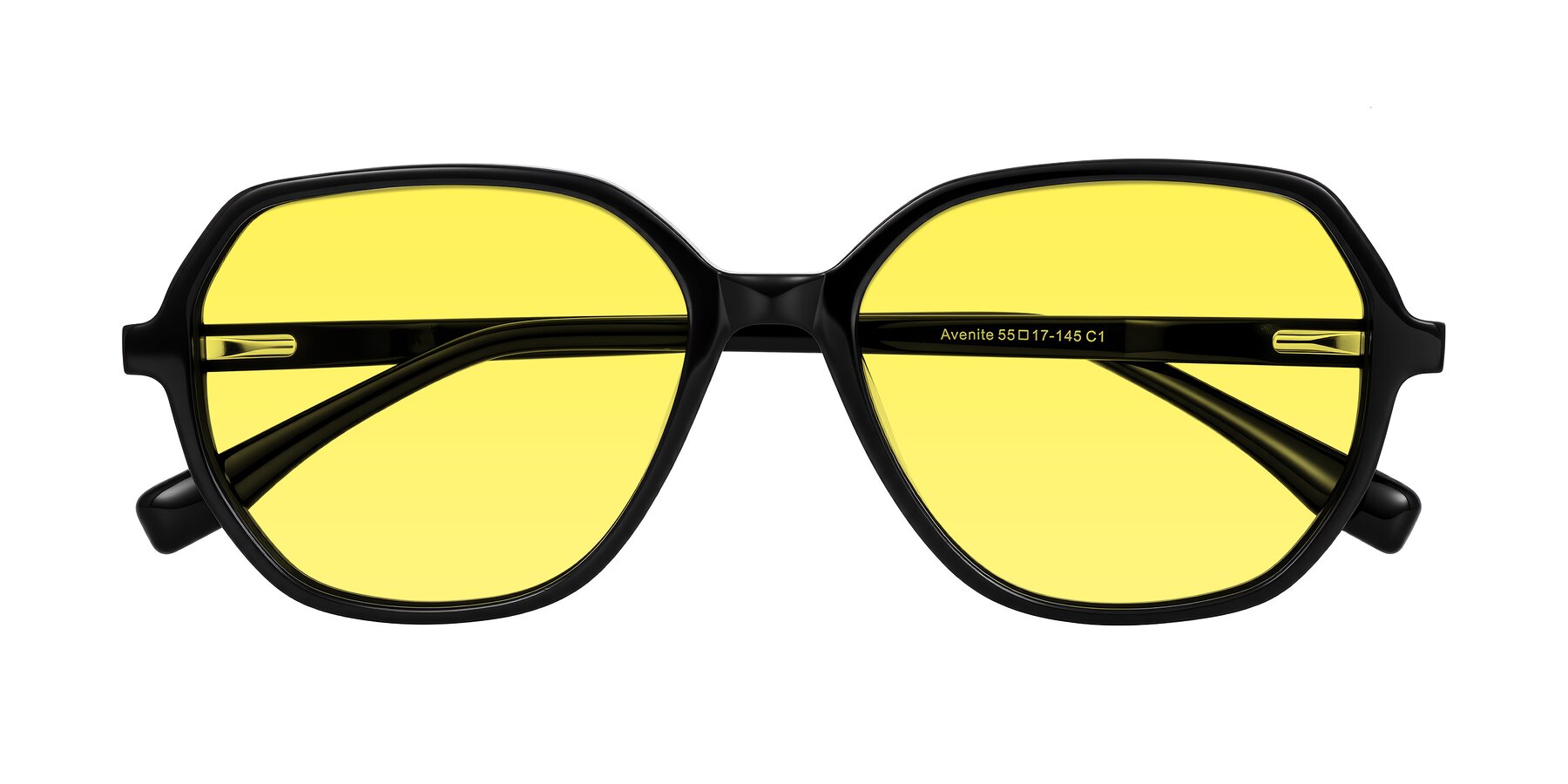 Folded Front of Avenite in Black with Medium Yellow Tinted Lenses