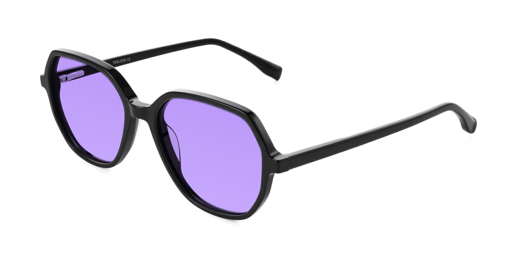 Angle of Avenite in Black with Medium Purple Tinted Lenses