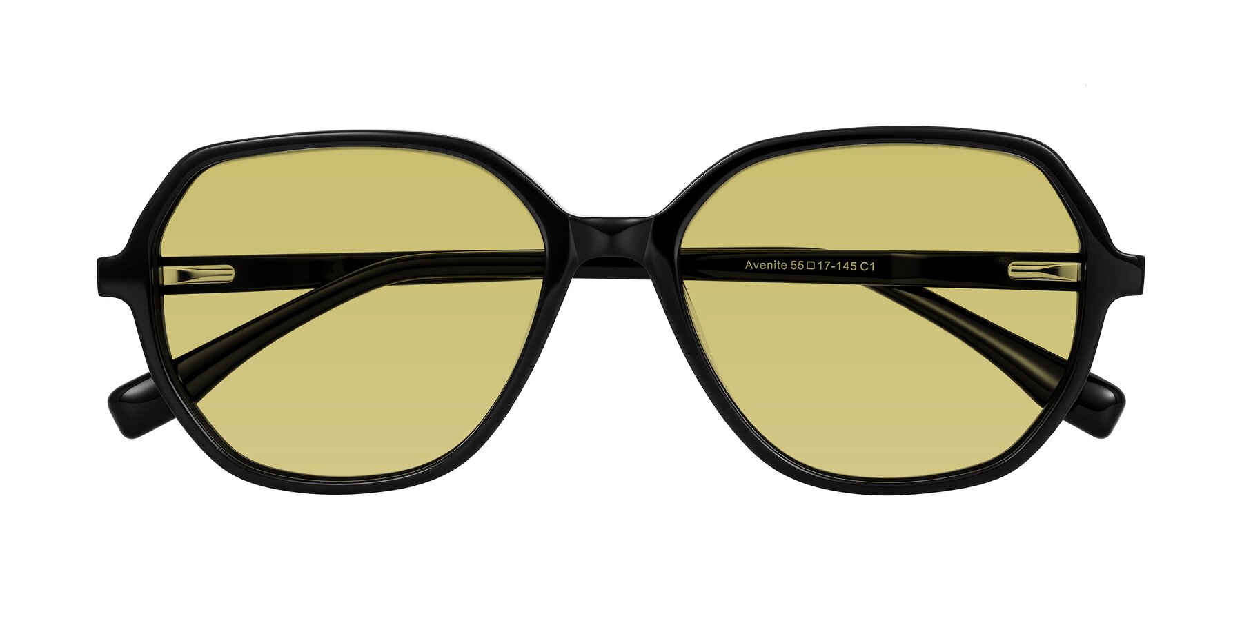 Folded Front of Avenite in Black with Medium Champagne Tinted Lenses