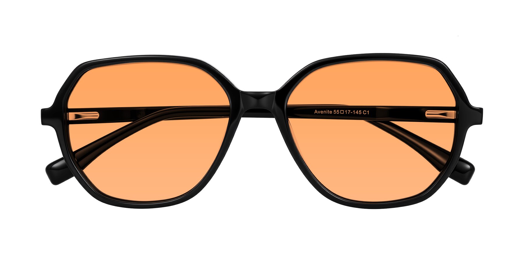 Folded Front of Avenite in Black with Medium Orange Tinted Lenses