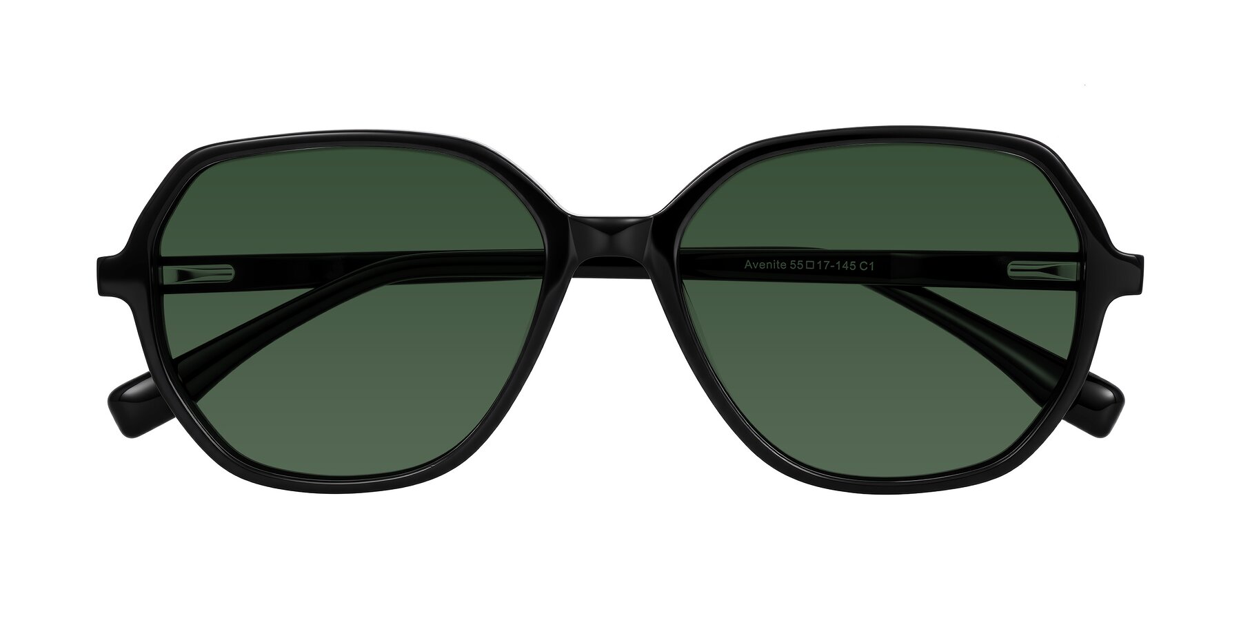 Folded Front of Avenite in Black with Green Tinted Lenses