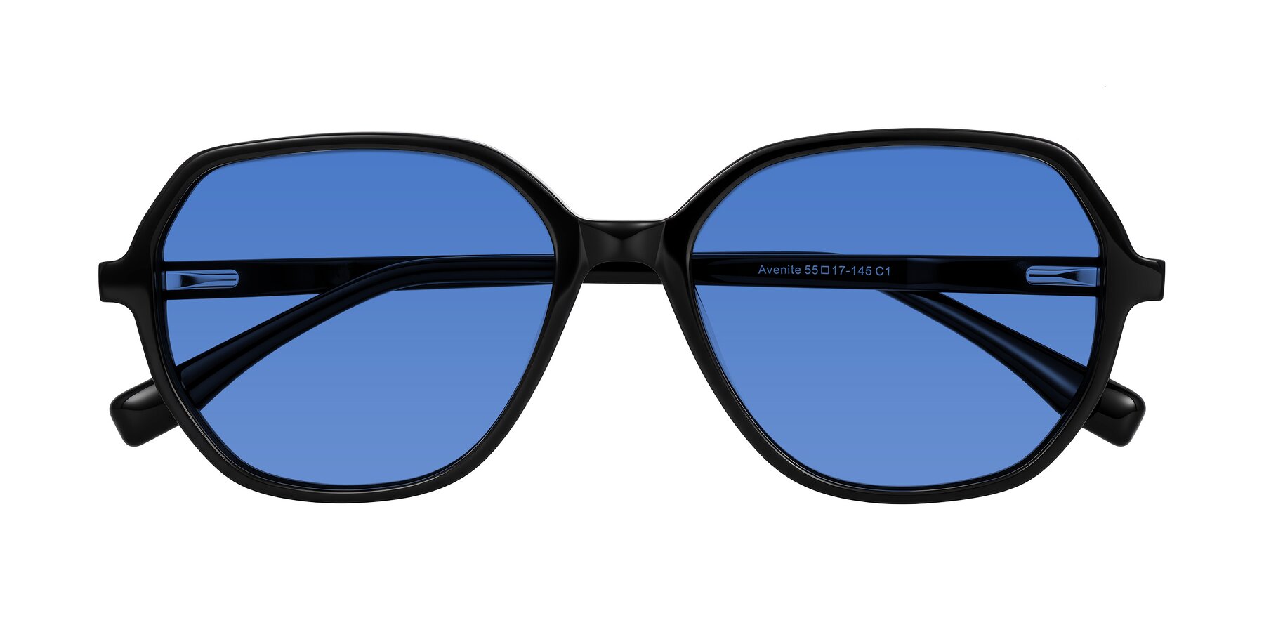 Folded Front of Avenite in Black with Blue Tinted Lenses