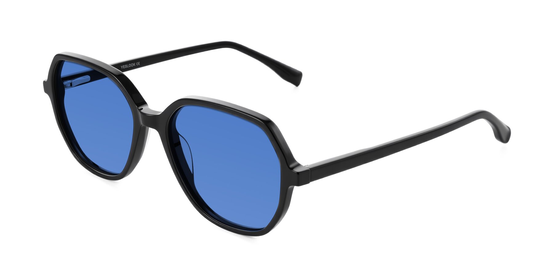 Angle of Avenite in Black with Blue Tinted Lenses