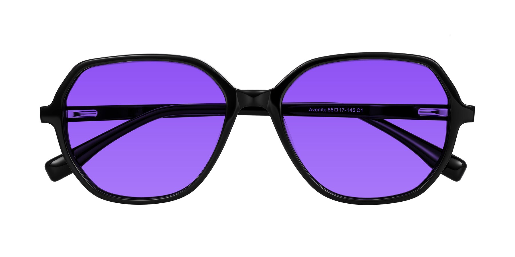 Folded Front of Avenite in Black with Purple Tinted Lenses