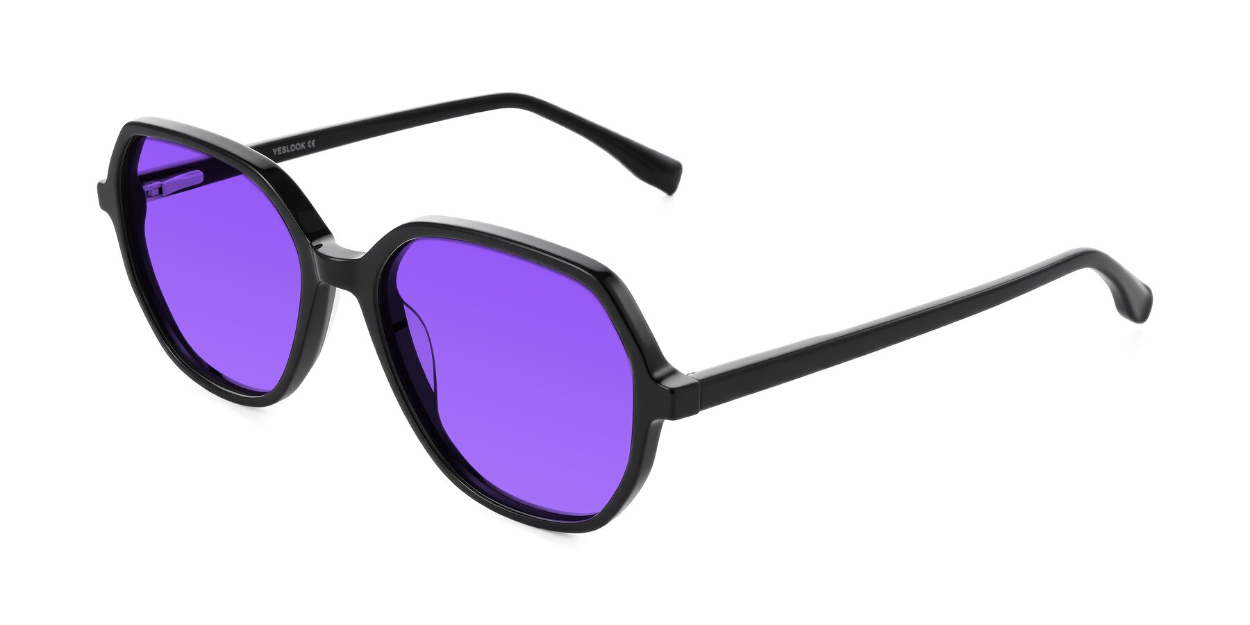 Angle of Avenite in Black with Purple Tinted Lenses