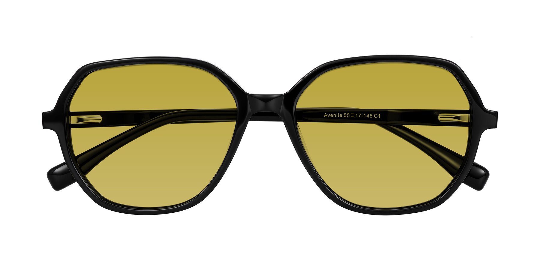 Folded Front of Avenite in Black with Champagne Tinted Lenses