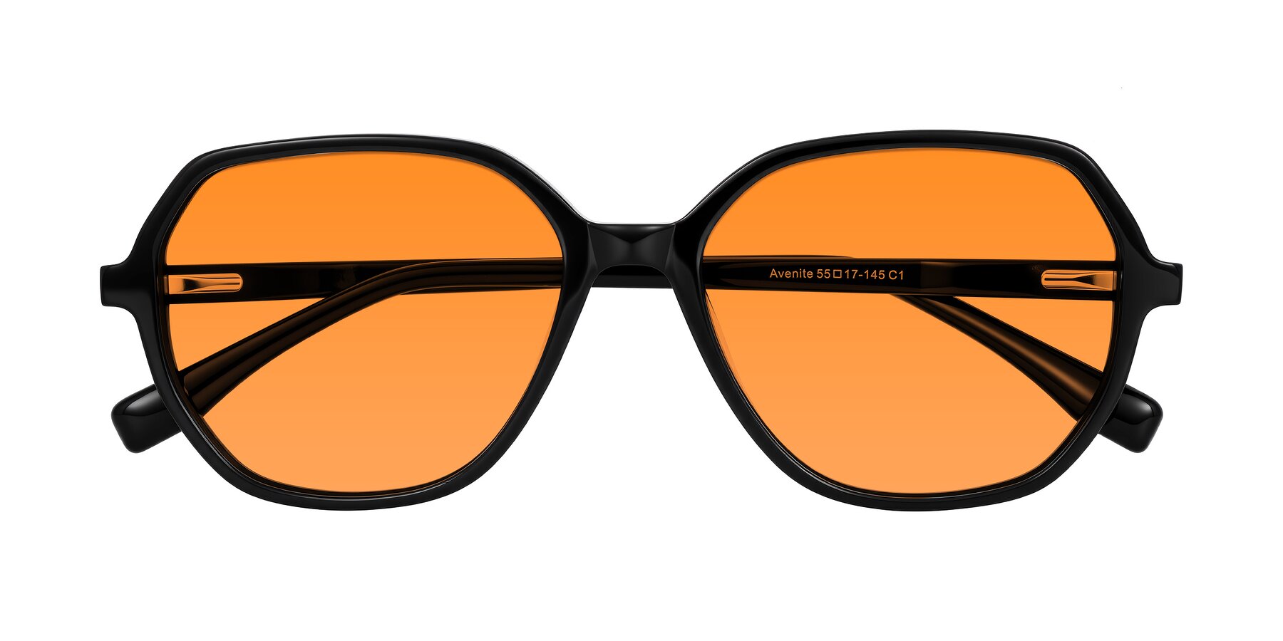 Folded Front of Avenite in Black with Orange Tinted Lenses