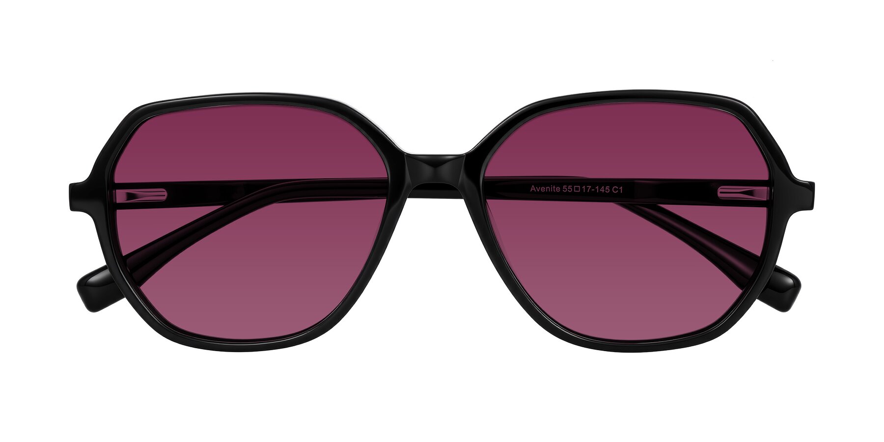 Folded Front of Avenite in Black with Wine Tinted Lenses