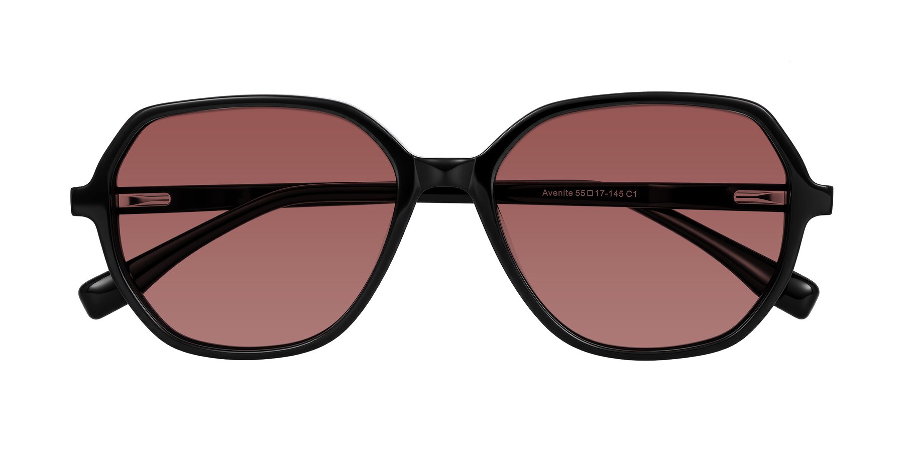 Folded Front of Avenite in Black with Garnet Tinted Lenses