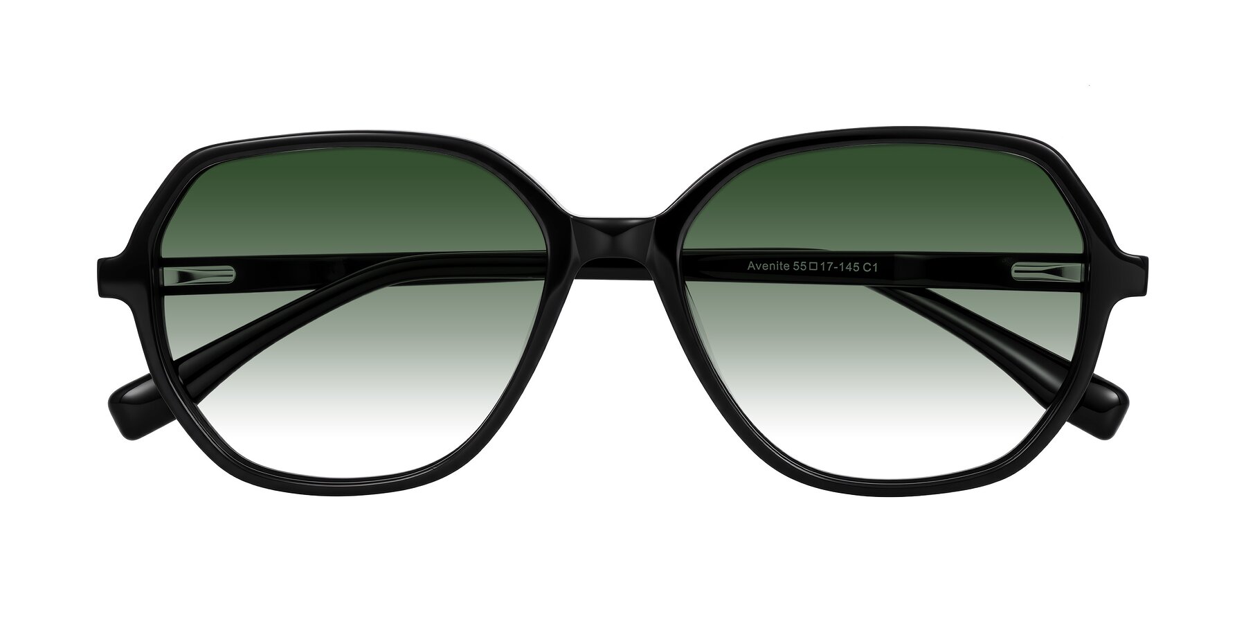 Folded Front of Avenite in Black with Green Gradient Lenses