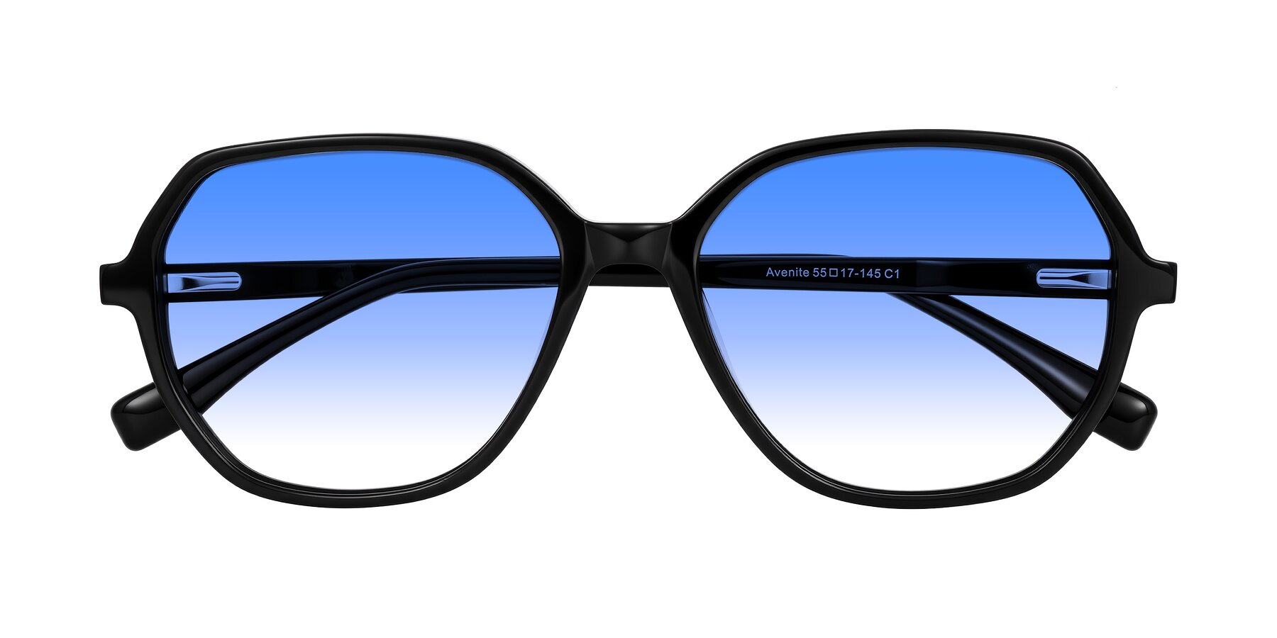 Folded Front of Avenite in Black with Blue Gradient Lenses