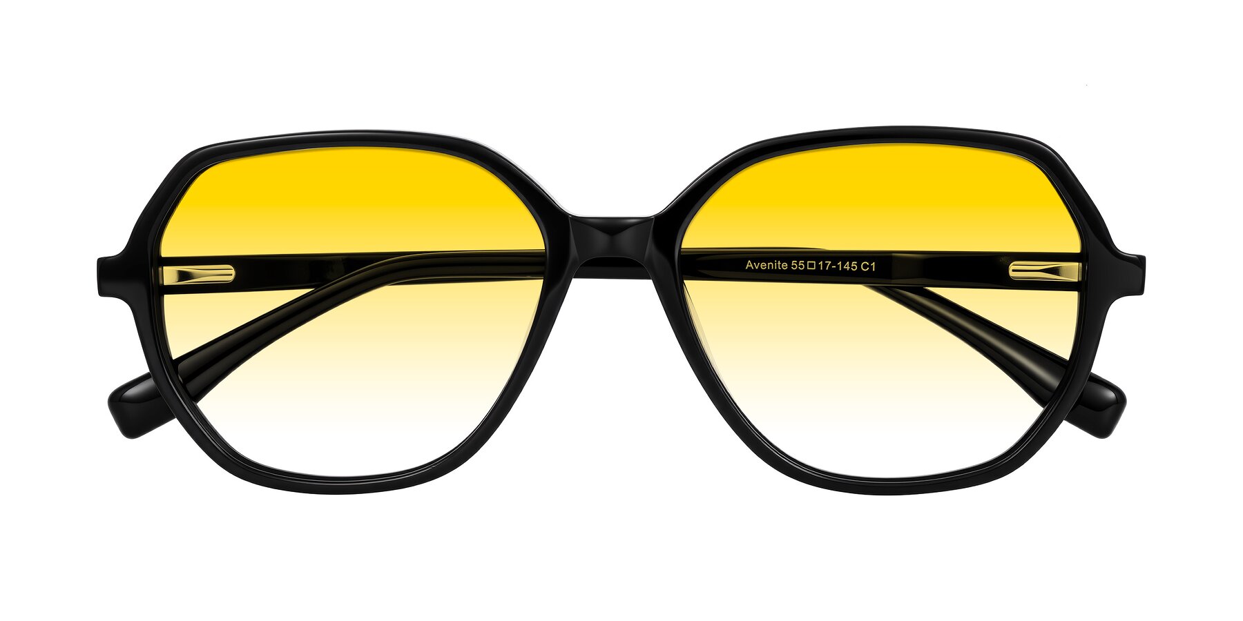 Folded Front of Avenite in Black with Yellow Gradient Lenses