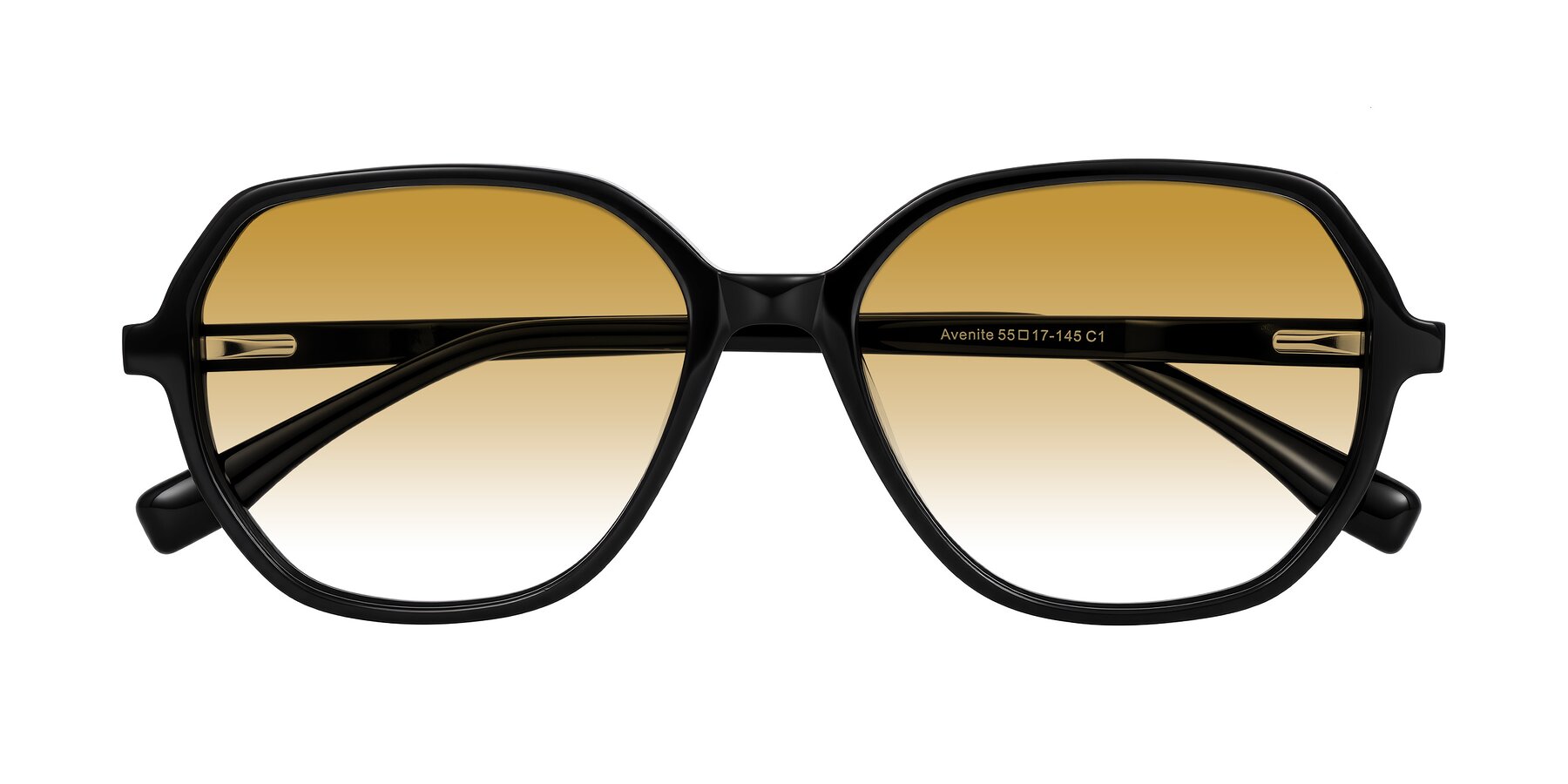 Folded Front of Avenite in Black with Champagne Gradient Lenses