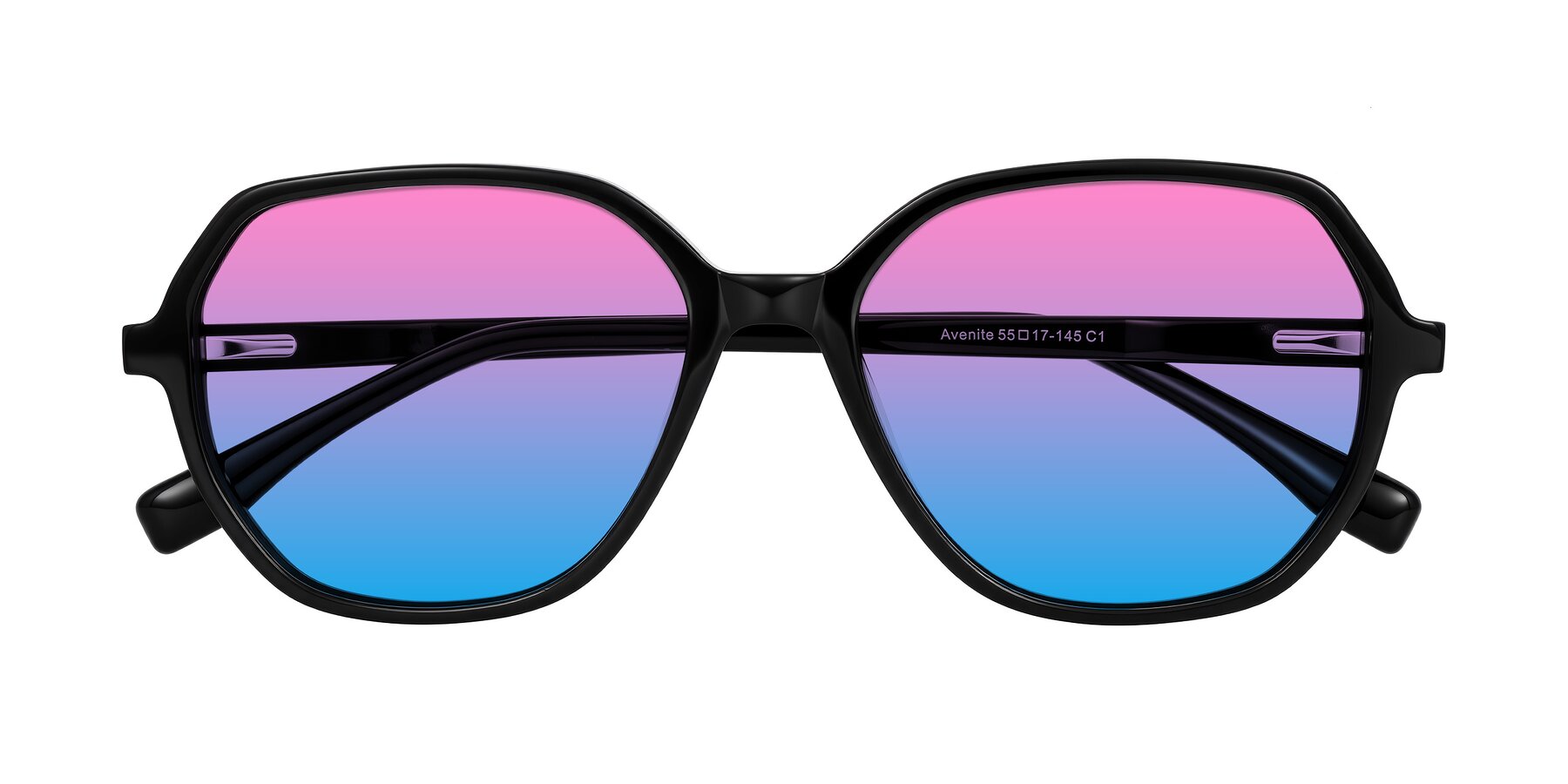 Folded Front of Avenite in Black with Pink / Blue Gradient Lenses