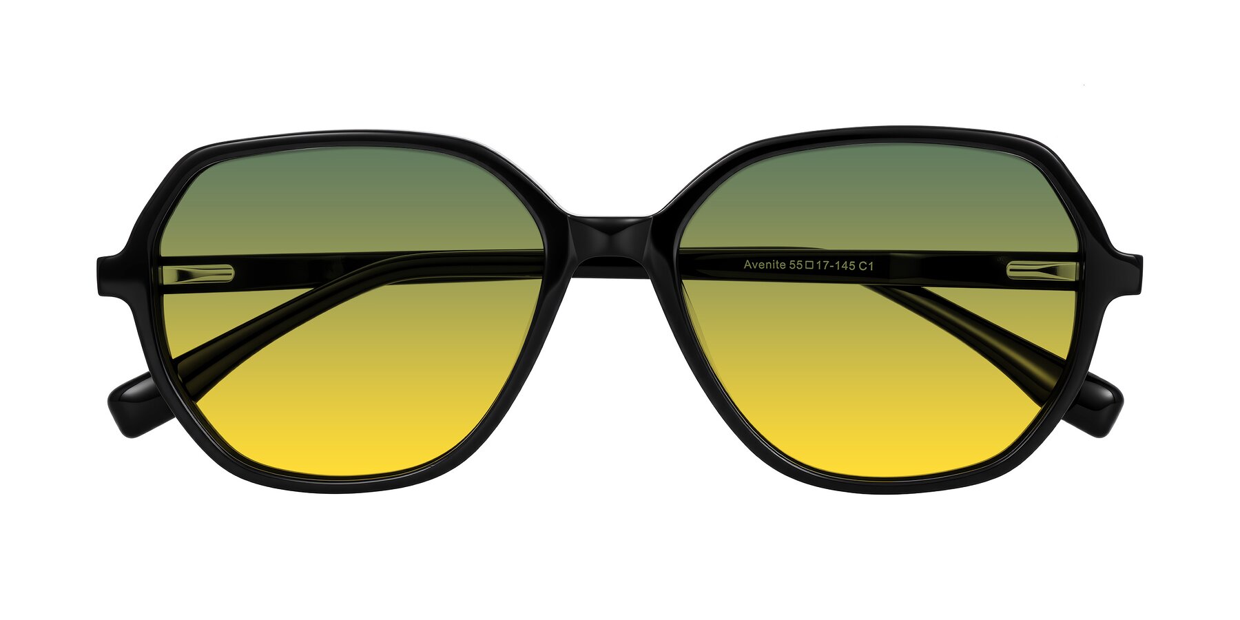 Folded Front of Avenite in Black with Green / Yellow Gradient Lenses