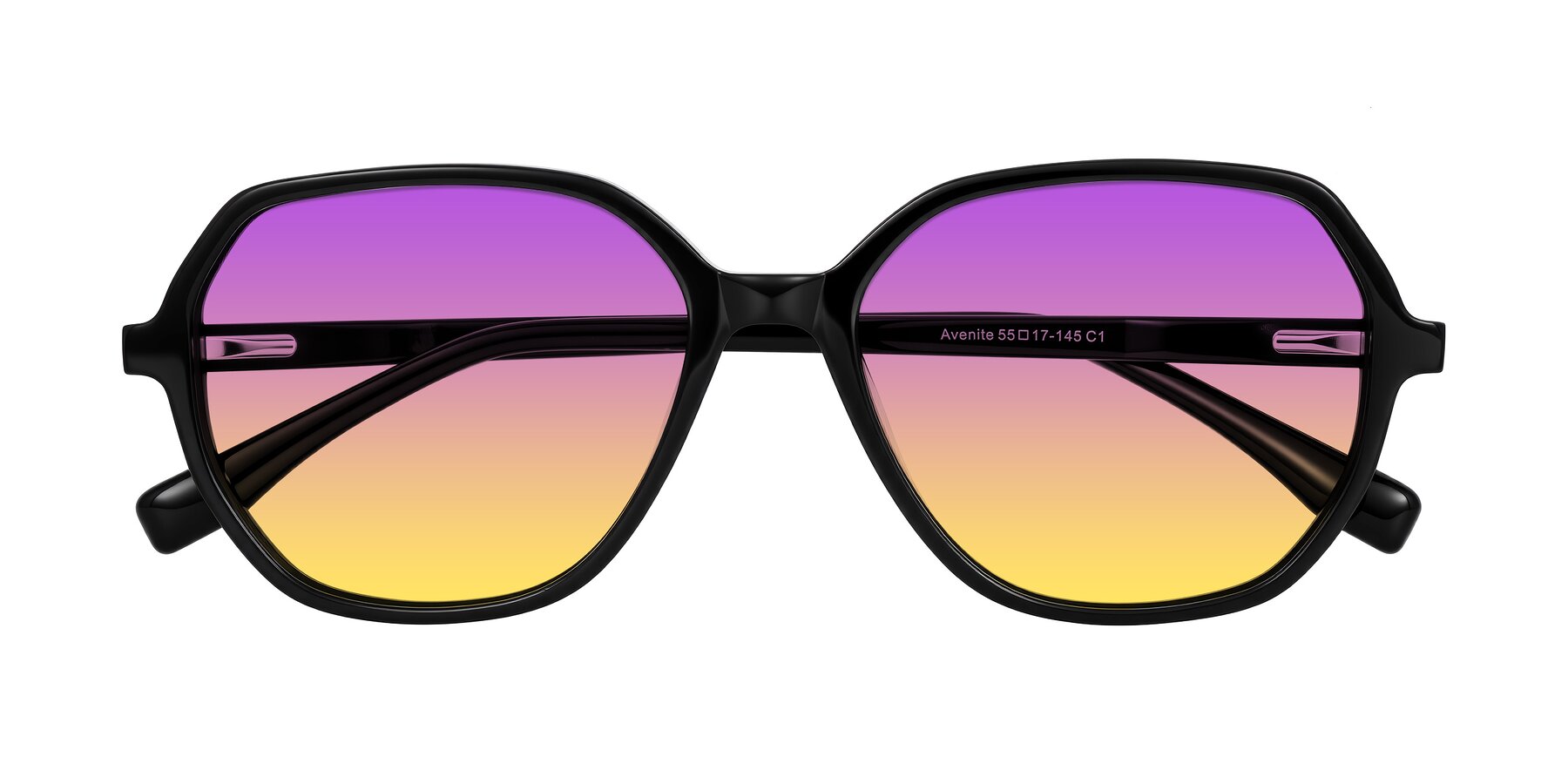 Folded Front of Avenite in Black with Purple / Yellow Gradient Lenses