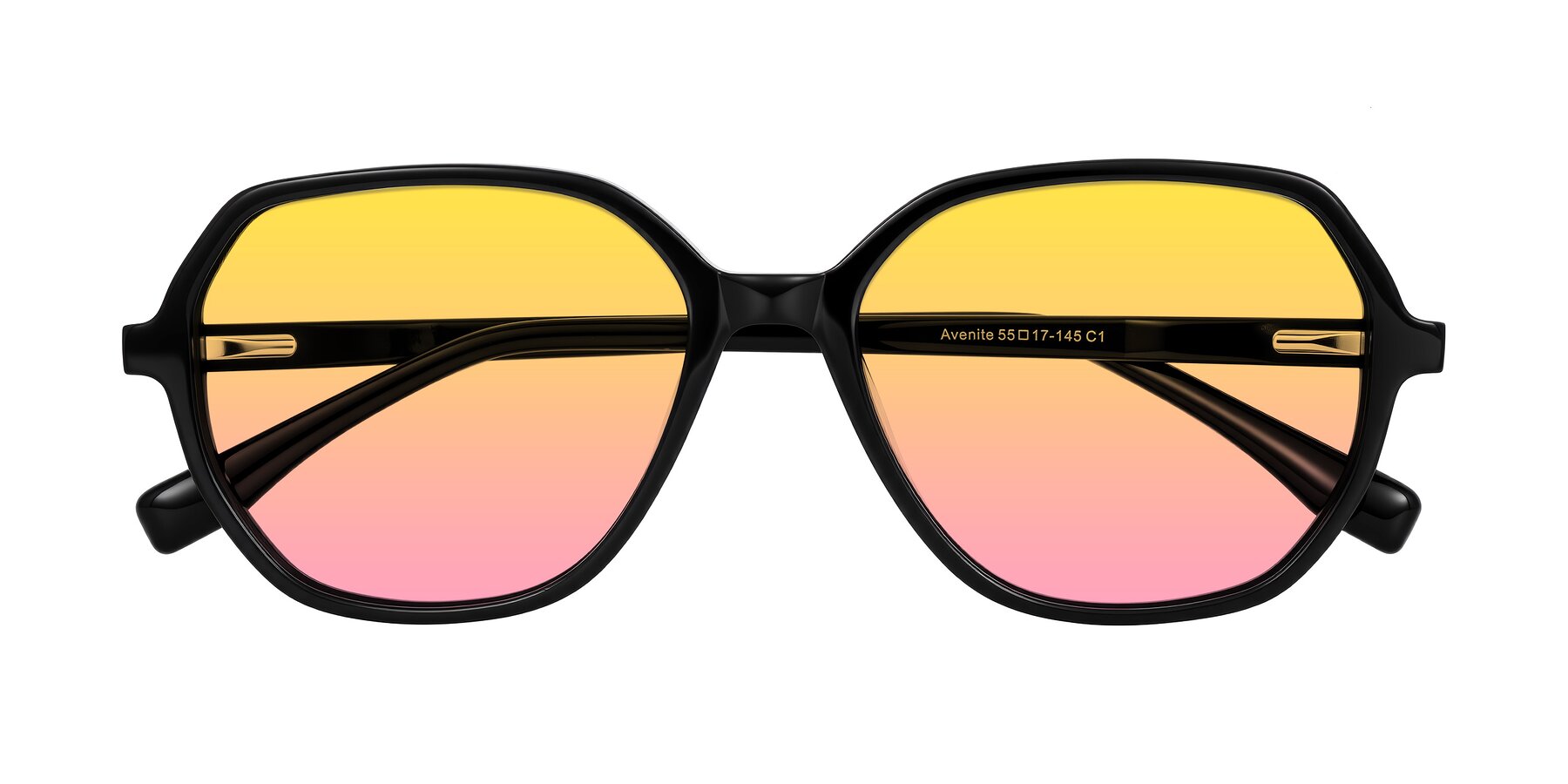 Folded Front of Avenite in Black with Yellow / Pink Gradient Lenses
