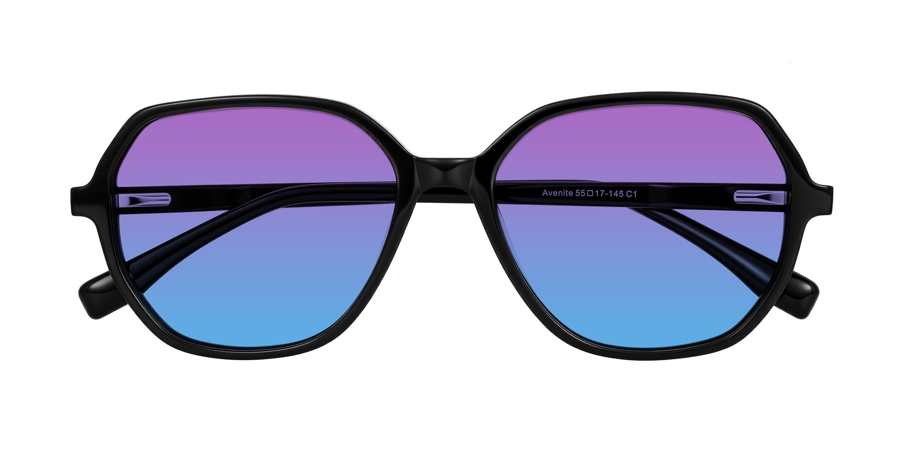 Folded Front of Avenite in Black with Purple / Blue Gradient Lenses