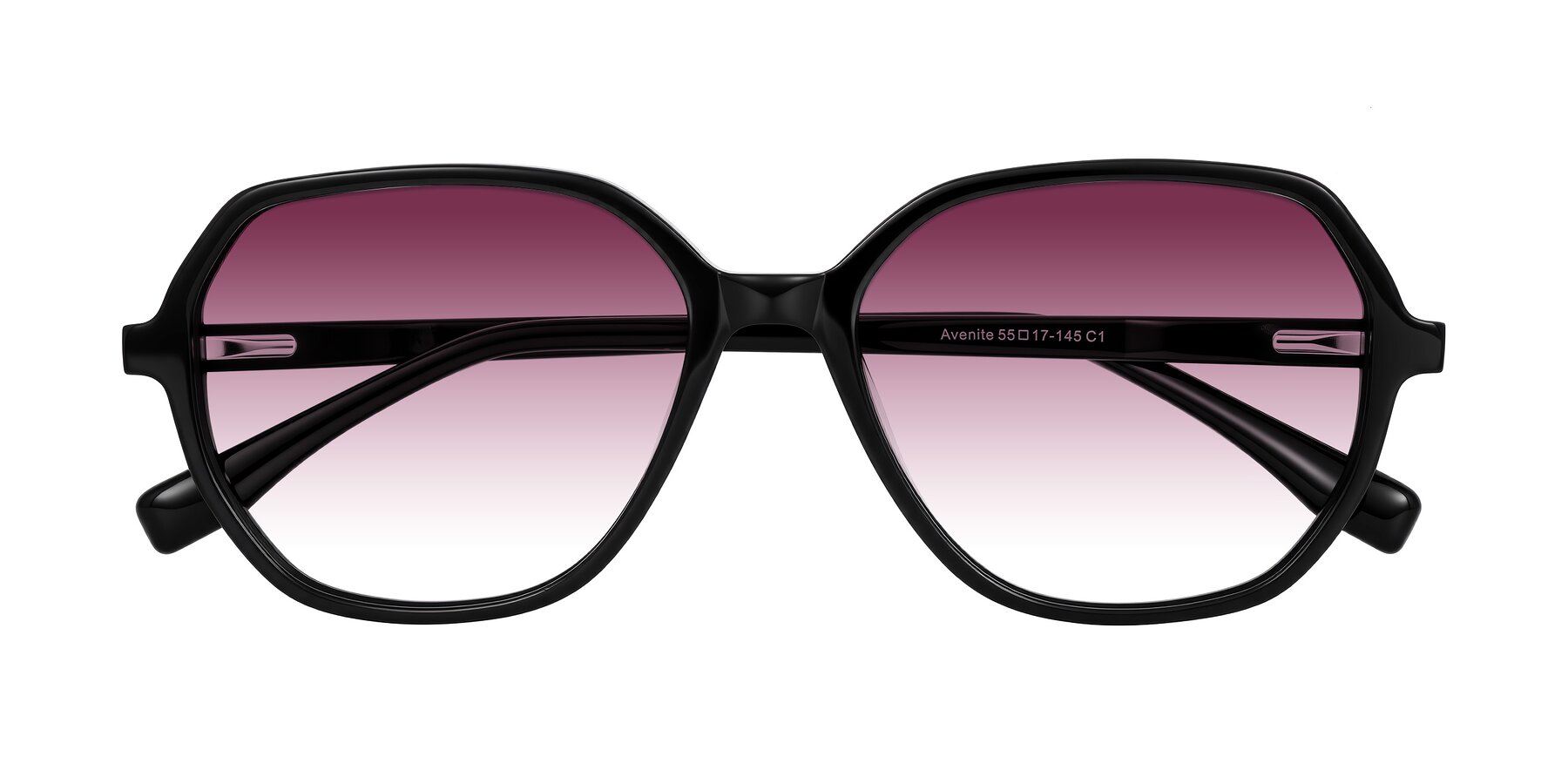 Folded Front of Avenite in Black with Wine Gradient Lenses
