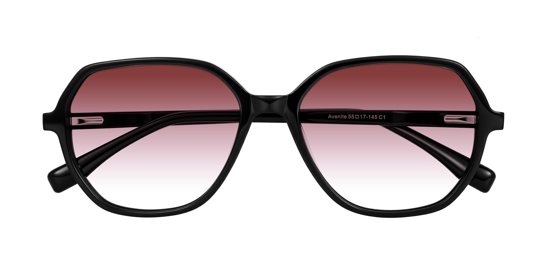 Folded Front of Avenite in Black with Garnet Gradient Lenses