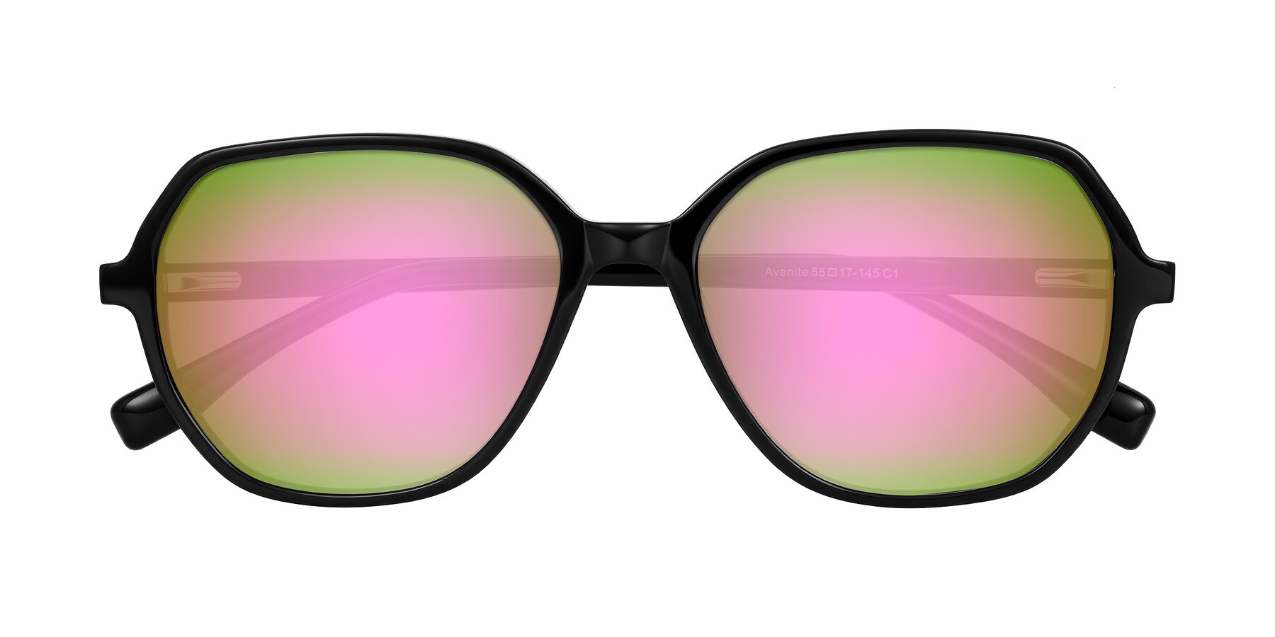Folded Front of Avenite in Black with Pink Mirrored Lenses