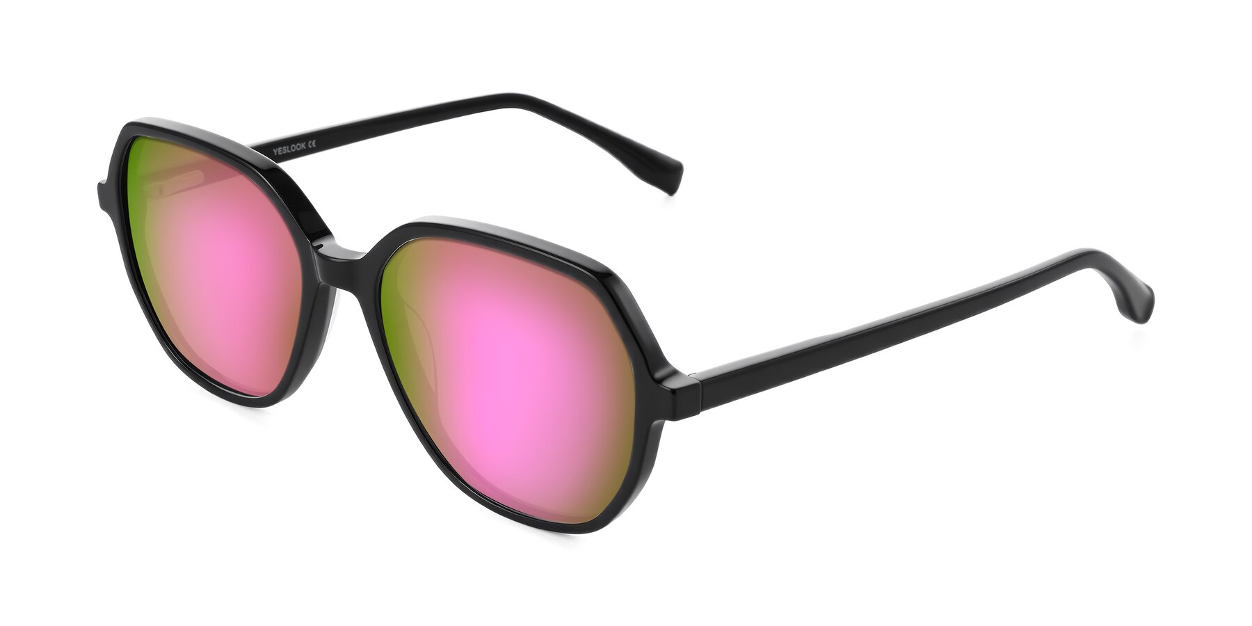Angle of Avenite in Black with Pink Mirrored Lenses