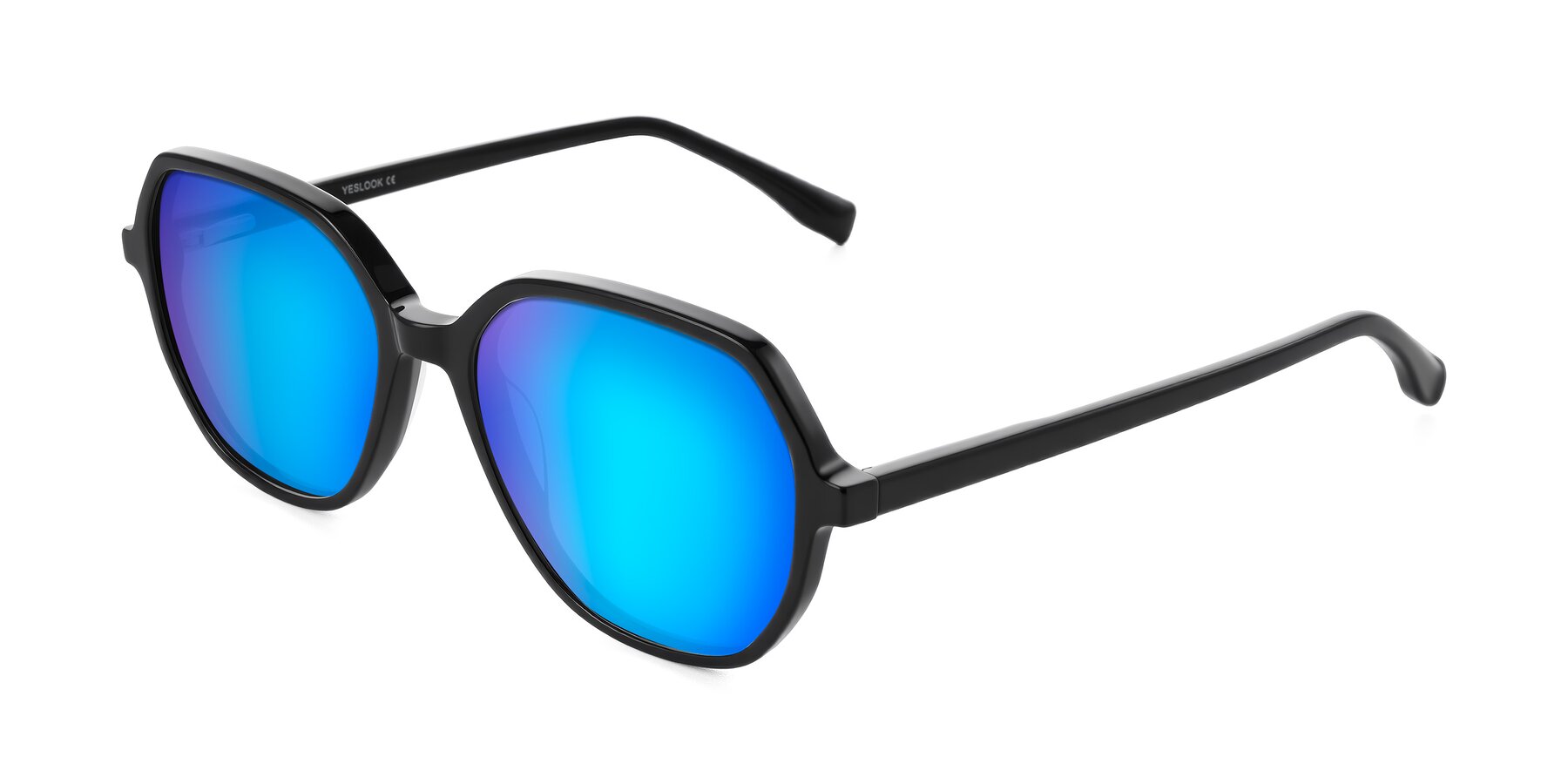 Angle of Avenite in Black with Blue Mirrored Lenses