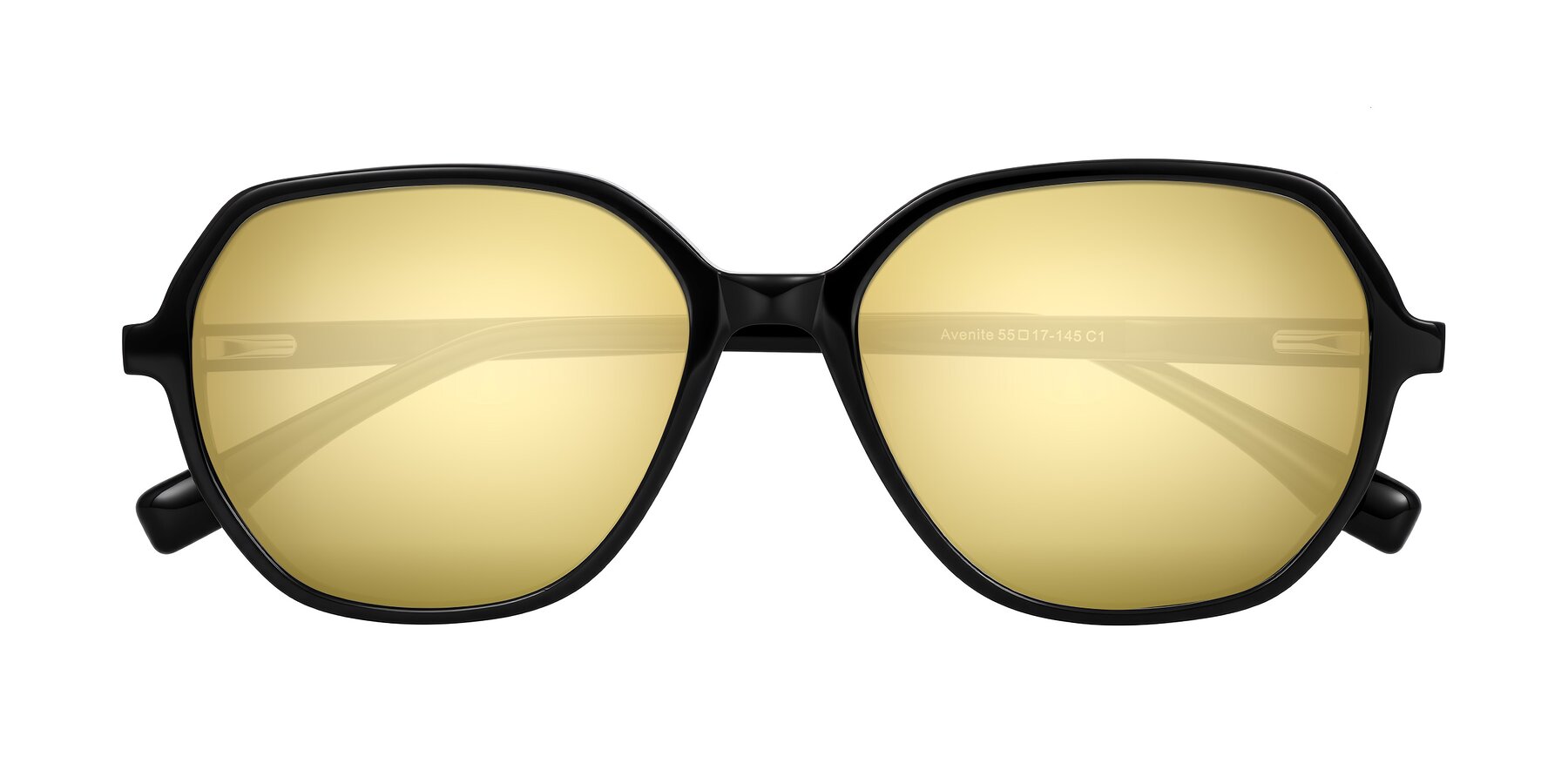 Folded Front of Avenite in Black with Gold Mirrored Lenses