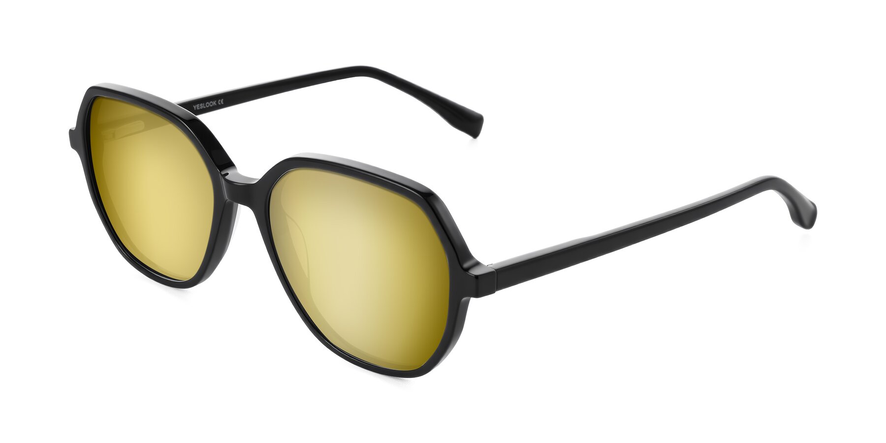 Angle of Avenite in Black with Gold Mirrored Lenses