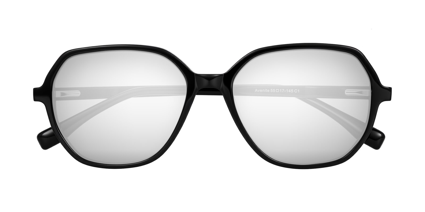 Folded Front of Avenite in Black with Silver Mirrored Lenses