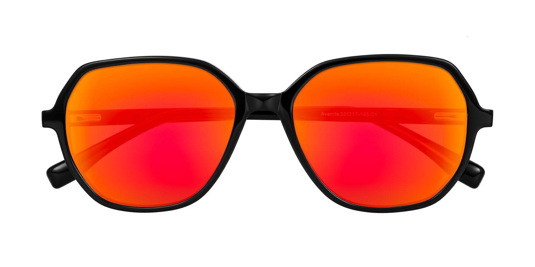 Folded Front of Avenite in Black with Red Gold Mirrored Lenses