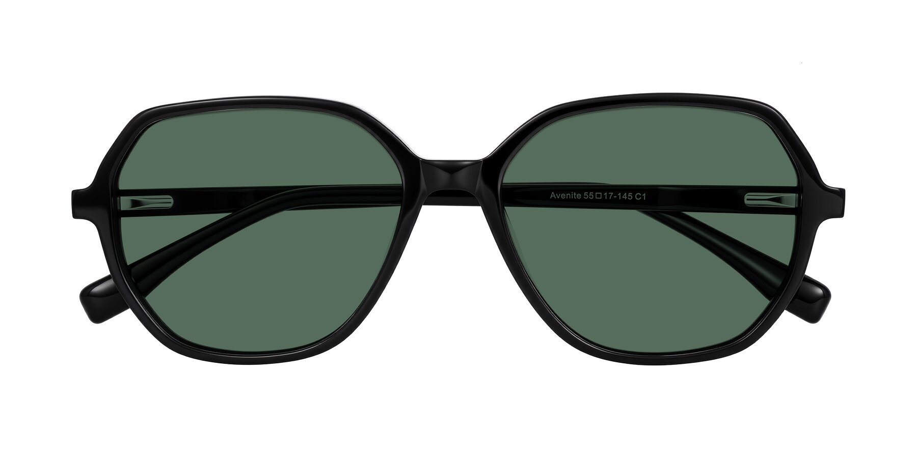 Folded Front of Avenite in Black with Green Polarized Lenses